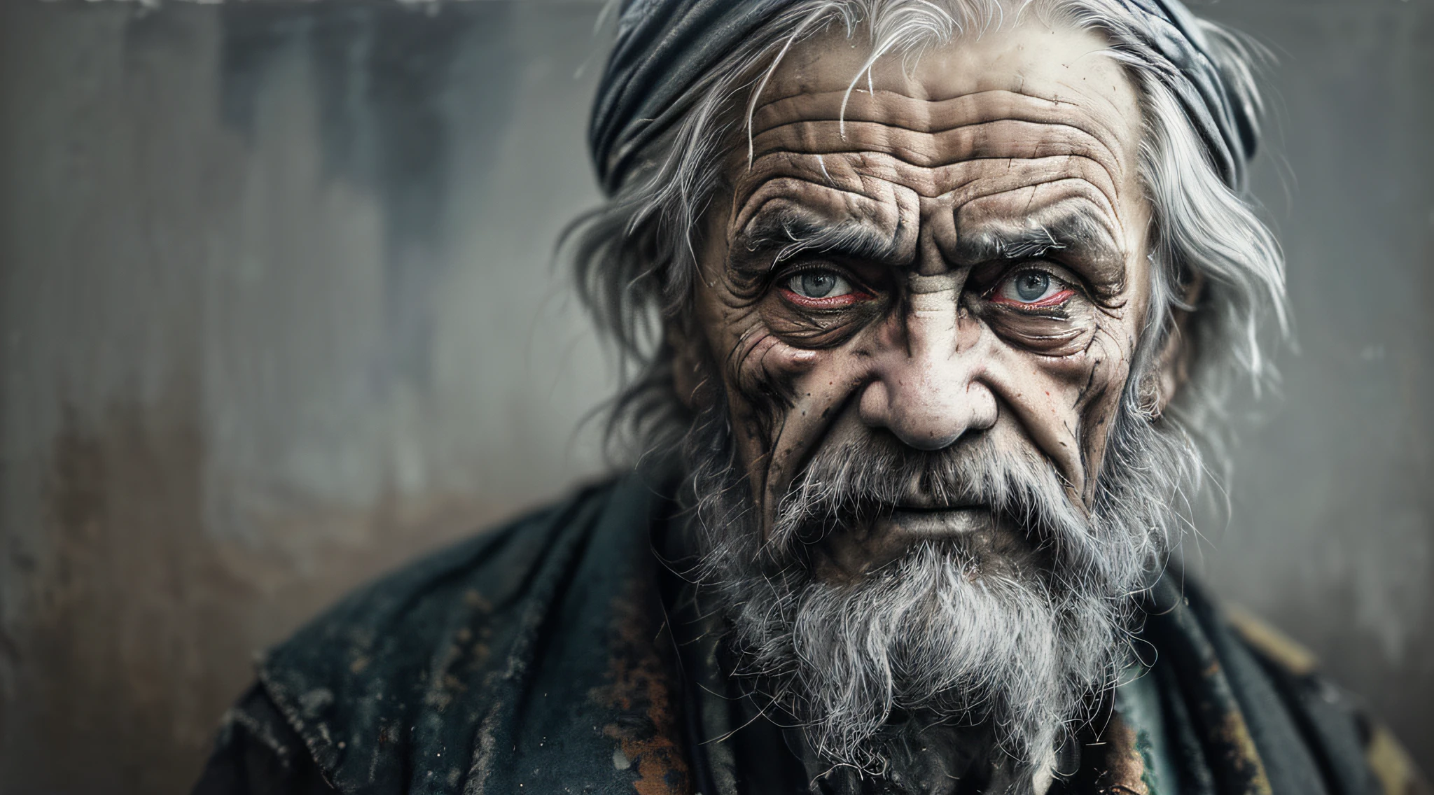 A portrait of poor russian 1800 old worker in rags, ((overwhelming fatigue )), wrinkles of age, concept art, oil pastel painting , moody gray colors , gritty, messy stylestyle of Alexey Savrasov, Ivan Shishkin, Ilya Repin, (cel shaded:1.2), 2d, (oil painting:1.2) highly detailed