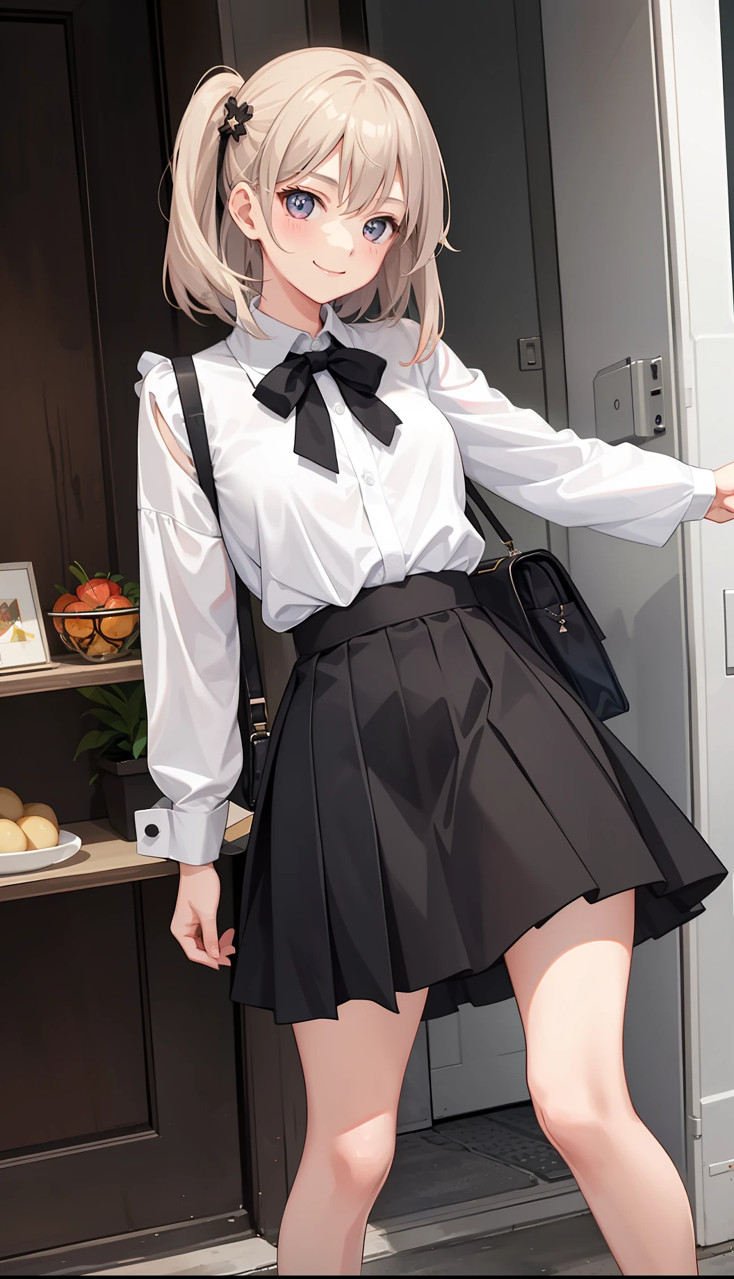 1girl in、A smile、The shirt、Blouse、skirt by the、(small tits)Chilarism、movement、