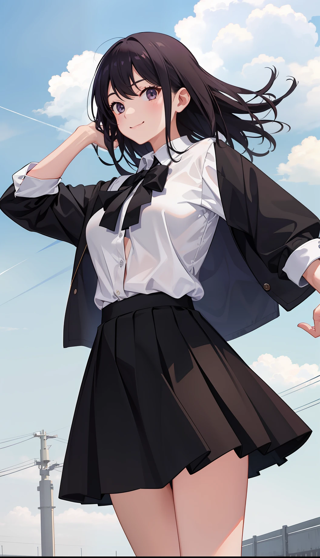 1girl in、A smile、The shirt、Blouse、skirt by the、(small tits)Chilarism、movement、