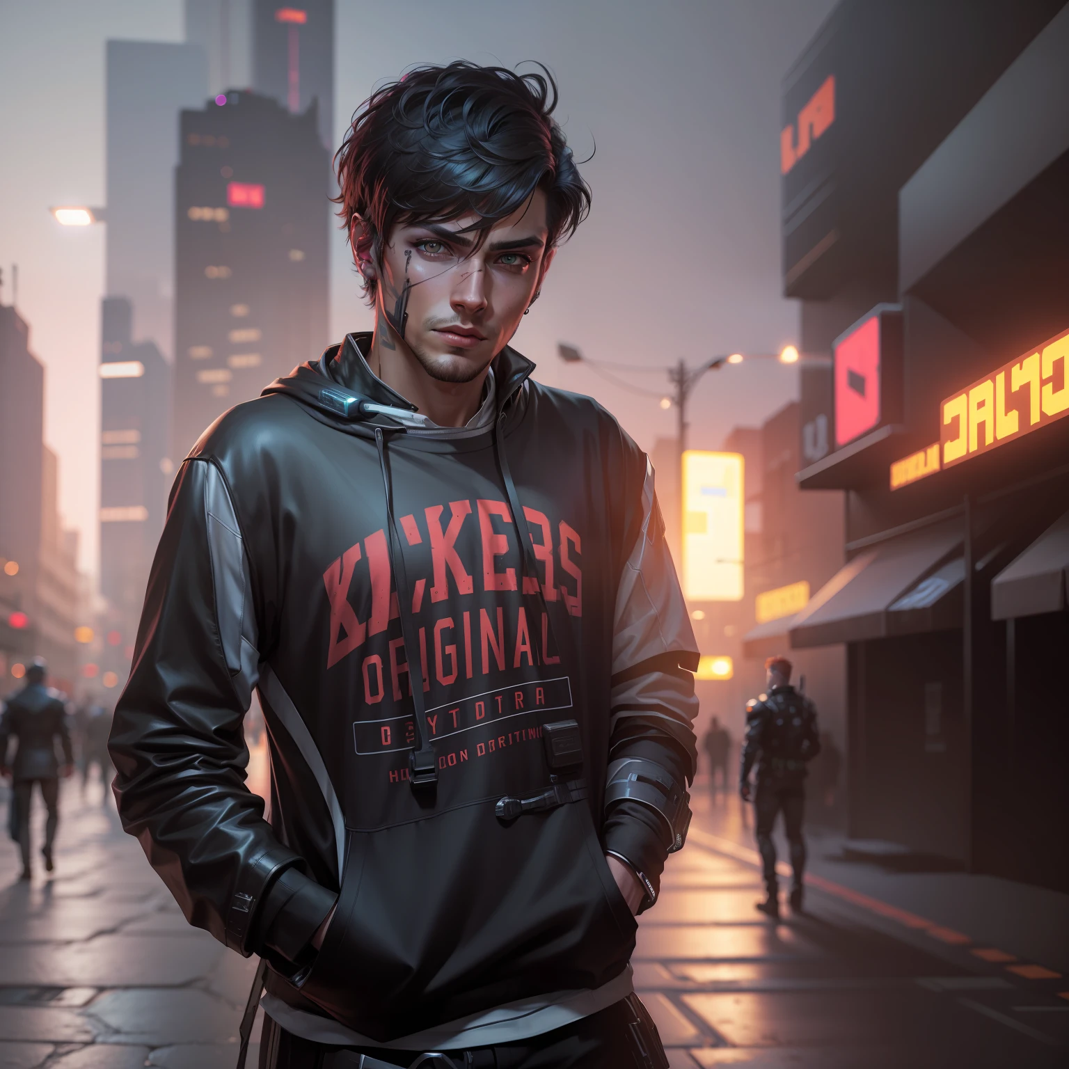 Change background cyberpunk handsome boy realistic,8k, ultra realistic