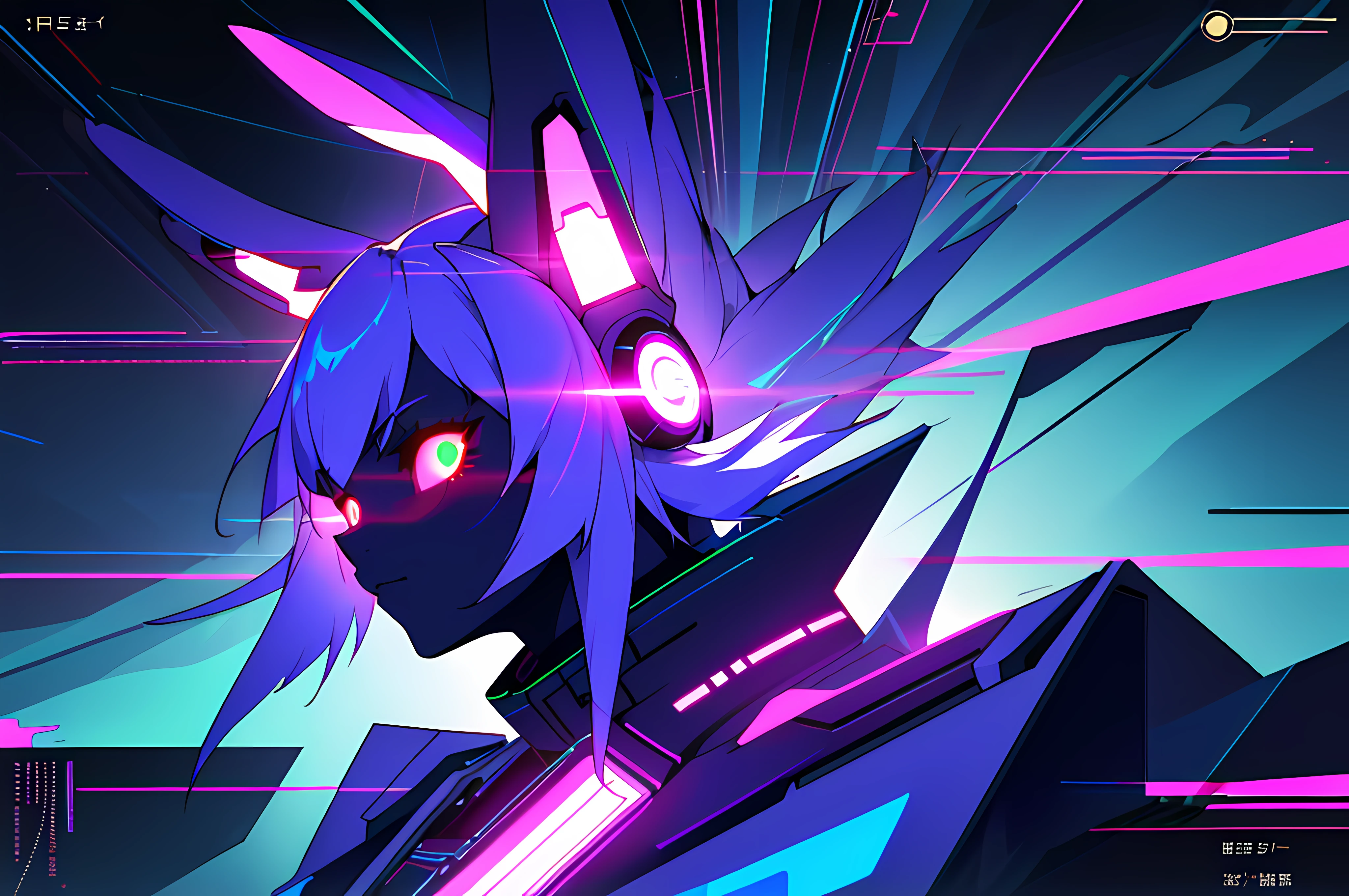 (vintage vhs), (crt screenshot), (Zen, Amy Sol style), running scene from a show about a blue anthro furry kemono rabbit who investigates deep space crime, (vast decrepit scenery:1.2) blame! style, nightmarish illustration, glowing eyes everywhere, intense eye contact, hybrid human / anthro, electrixbunny, rabbit anthro portrait, ((portrait)), bunnypunk, weirdcore voidpunk fursona, wearing bunny ears, cover art with light abstraction, abstract, simple vector art, contemporary Cybernetic art, color gradients, soft color palettes, layered forms, whimsical animation, style Ethereal abstract, 4K, --v6