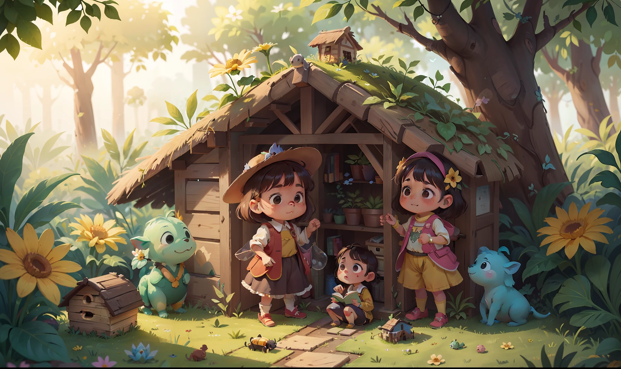 Assim, in the coming weeks, little Isabela and her various little friends worked together (several children) para criar um jardim encantado. Eles plantaram flores coloridas e colocaram bebedouros para as borboletas. They also built small houses to house the bees.