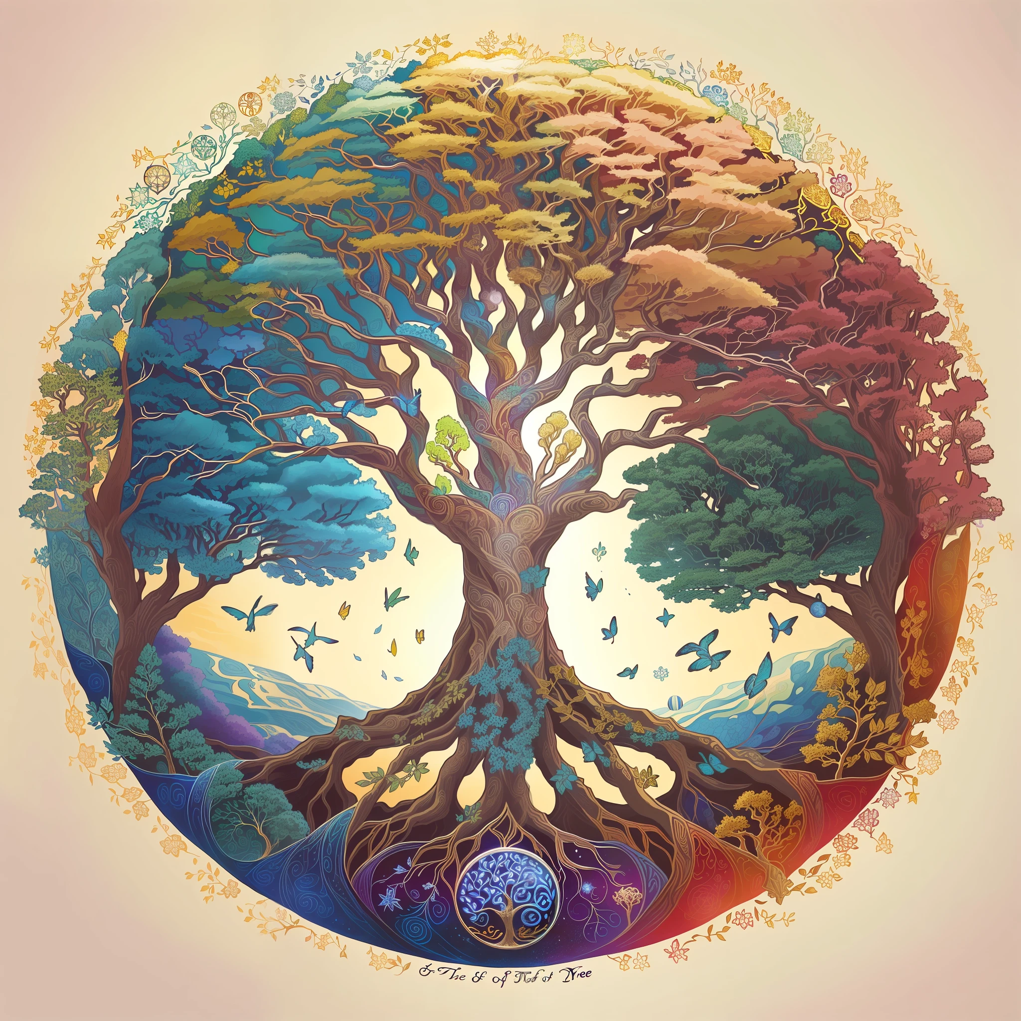 there is a picture of a tree with many different colors, tree of life seed of doubt, world tree, tree of life inside the ball, tree of life, the world tree, cosmic tree of life, the tree of life, yggdrasil, a beautiful artwork illustration, artistic illustration, fantasy tree, magical tree, beautiful detailed illustration, tree of life brains