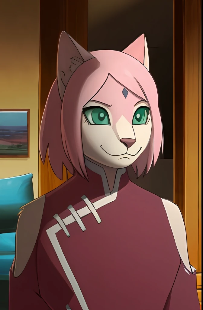 sakura haruno, Gato, 8k, realista, furry