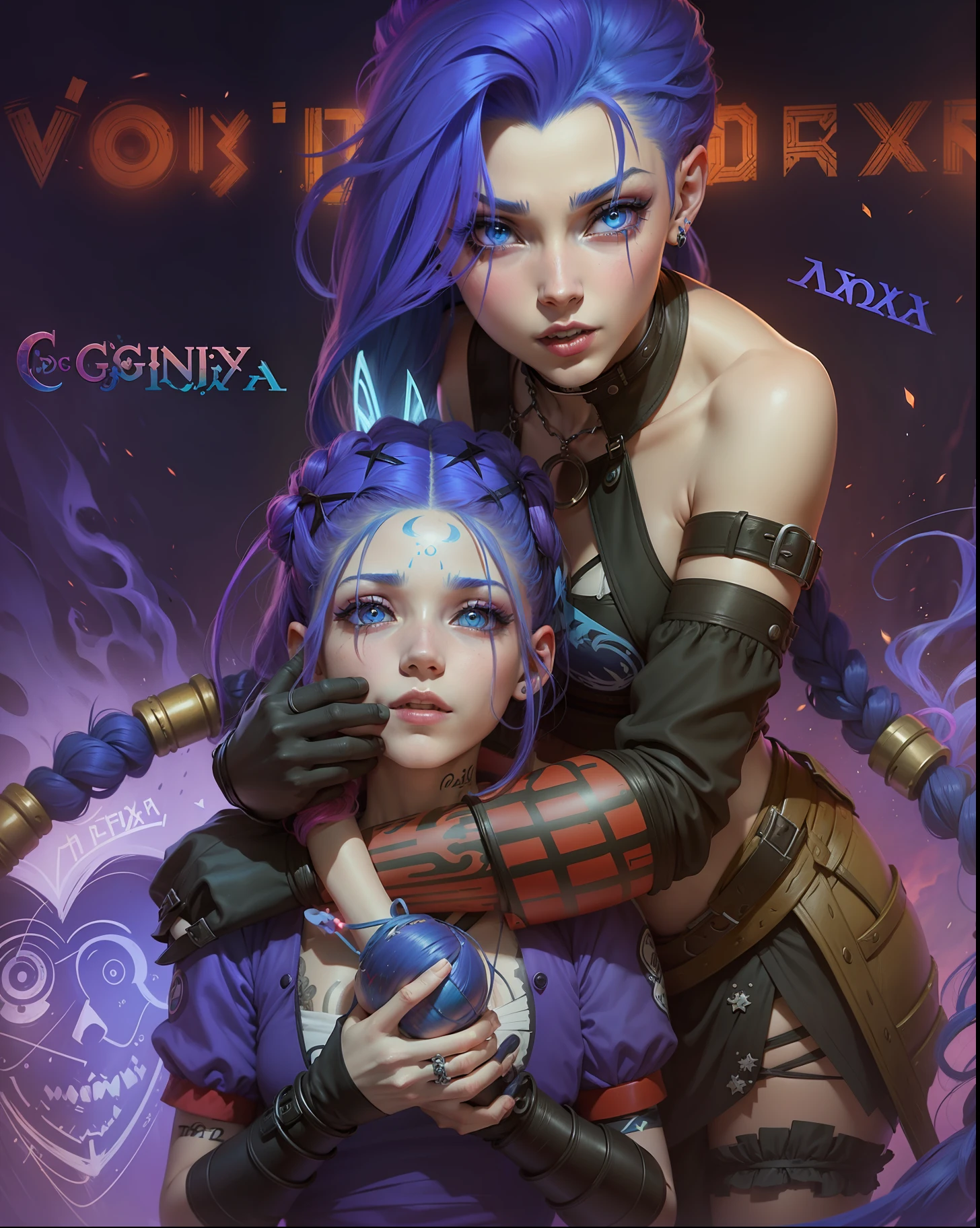 Jinx adulta. Garota de cabelo azul. Jinx adulta, Jinx child , arcano. Jinx