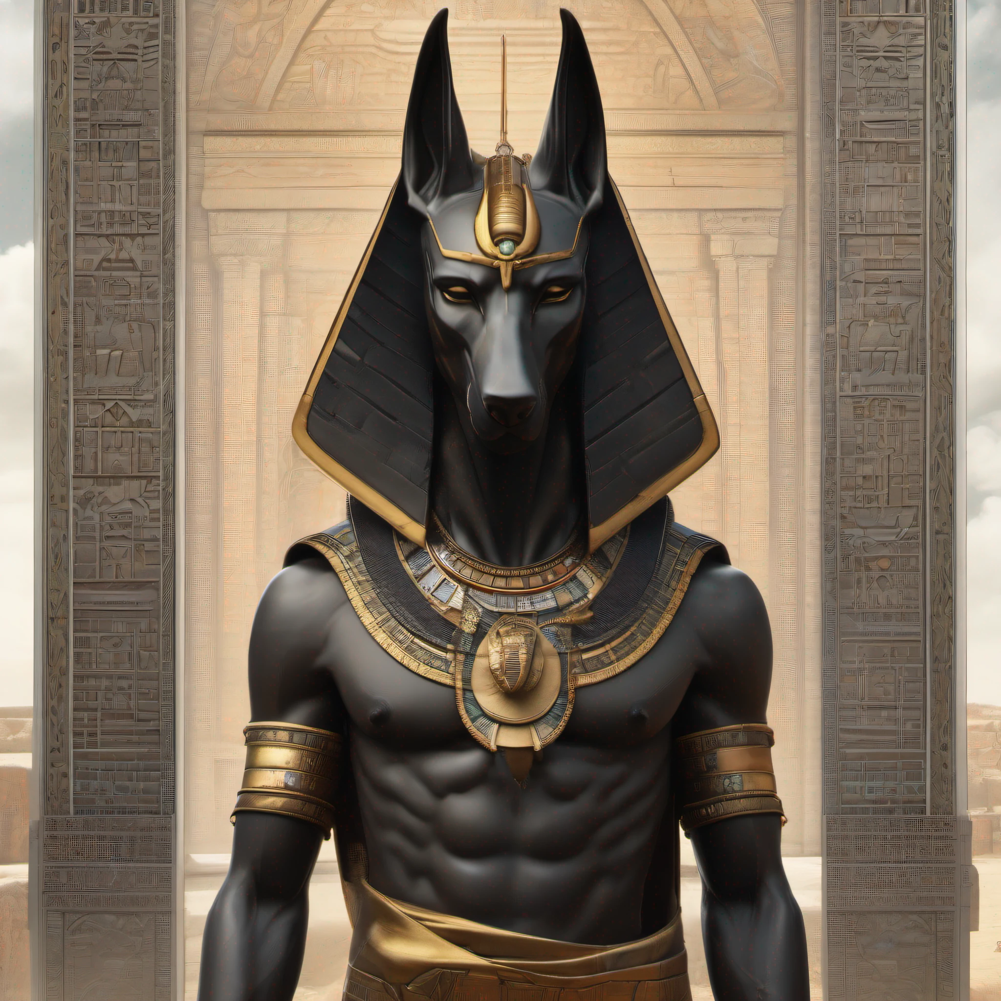 a full body of Anubis, intrinsic details, masterpiece, hyper realistic , hd , 8k