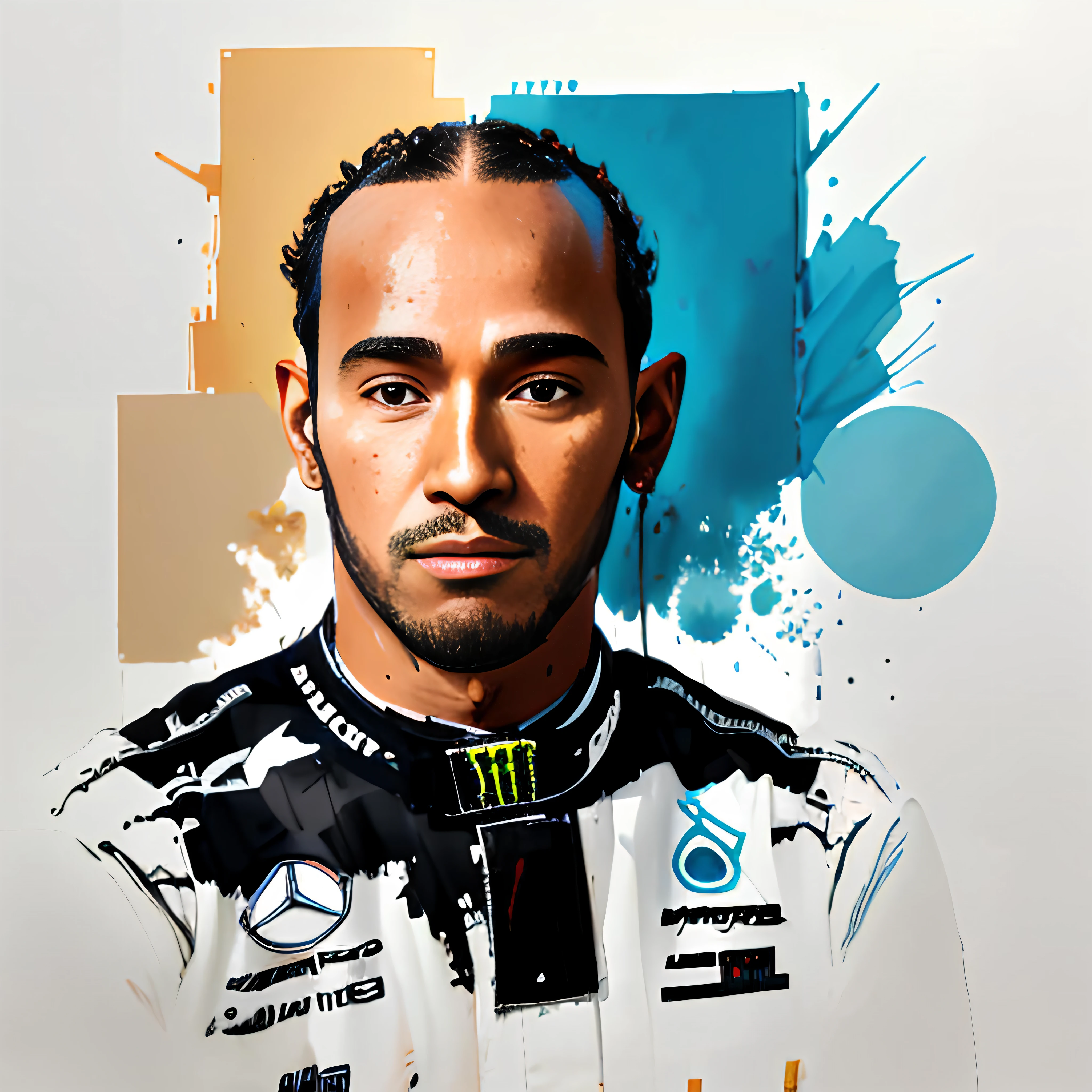 closeup, A digital painting of LH man, abstract, white background, unfinished, shapes, cool,  three quarter angle, natural light