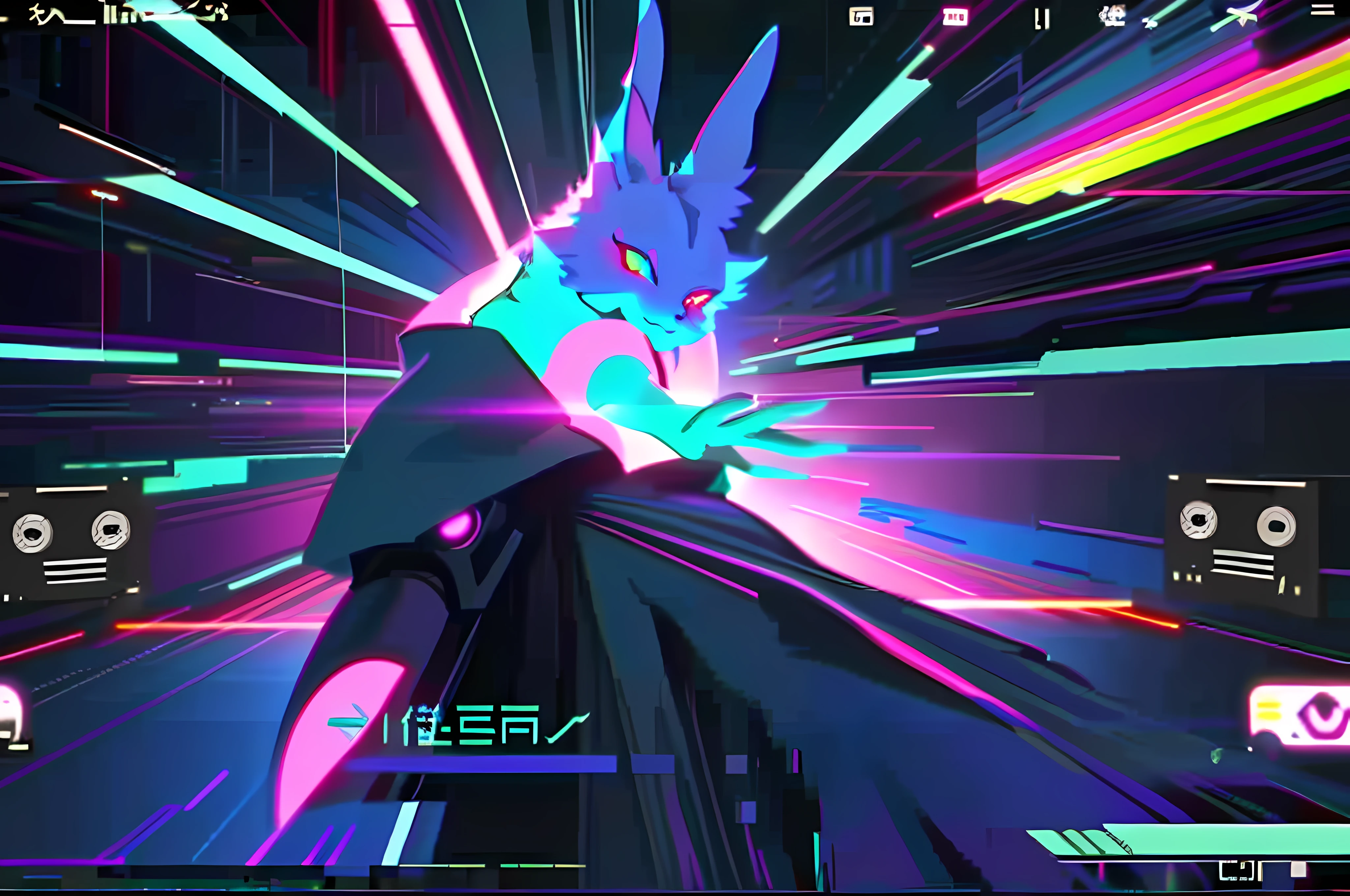 (vintage vhs), (crt screenshot), (Zen, Amy Sol style), running scene from a show about a blue anthro furry kemono rabbit who investigates deep space crime, (vast decrepit scenery:1.2) blame! style, nightmarish illustration, glowing eyes everywhere, intense eye contact, hybrid human / anthro, electrixbunny, rabbit anthro portrait, ((portrait)), bunnypunk, weirdcore voidpunk fursona, wearing bunny ears, cover art with light abstraction, abstract, simple vector art, contemporary Cybernetic art, color gradients, soft color palettes, layered forms, whimsical animation, style Ethereal abstract, 4K, --v6
