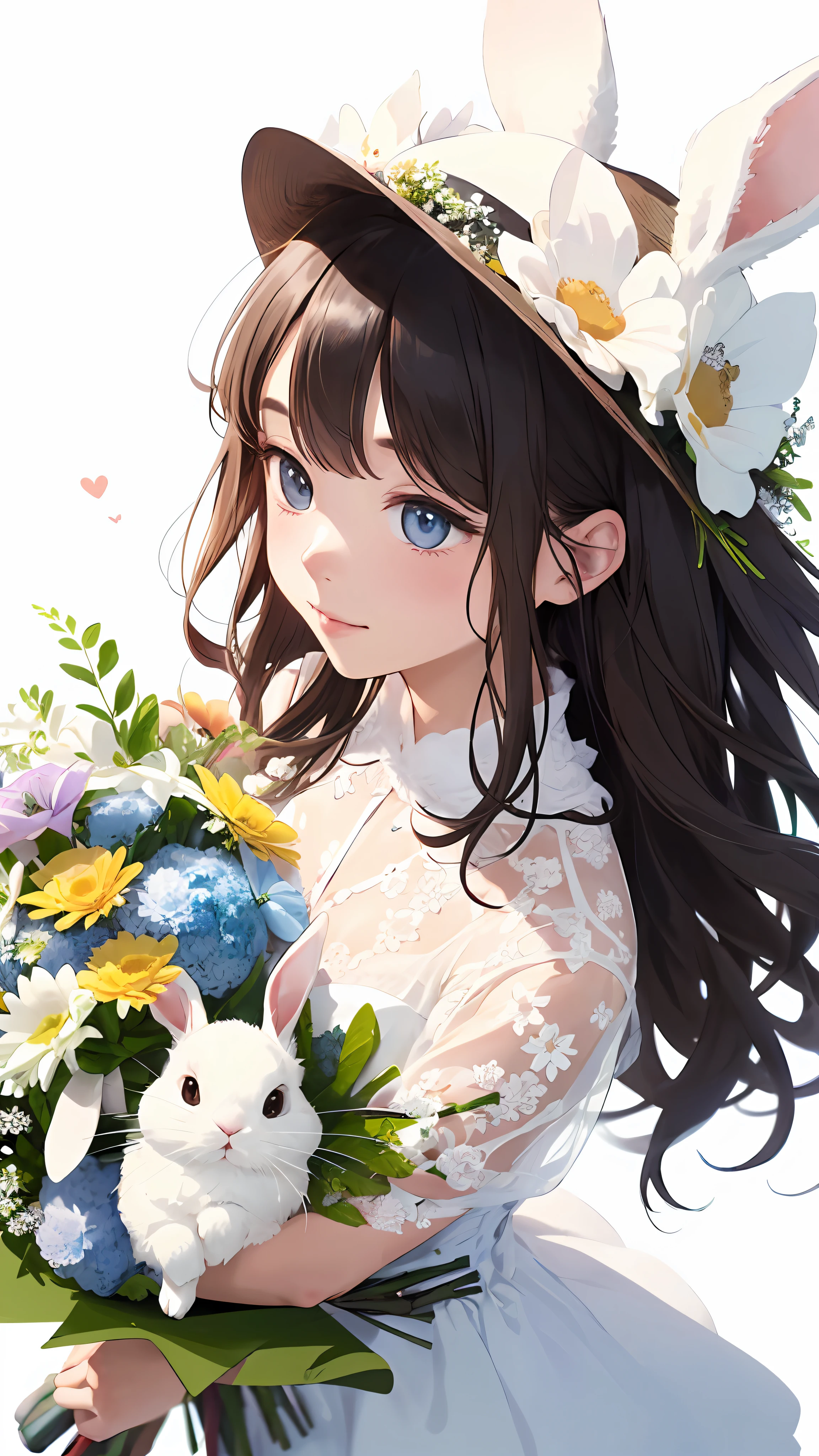 animal, Rabbit,white rabbit, (solo:1.3), shining faintly, (round bouquet:1.5),
(cute illustration:1.2),(fuwafuwa illustration:1.2), white background,