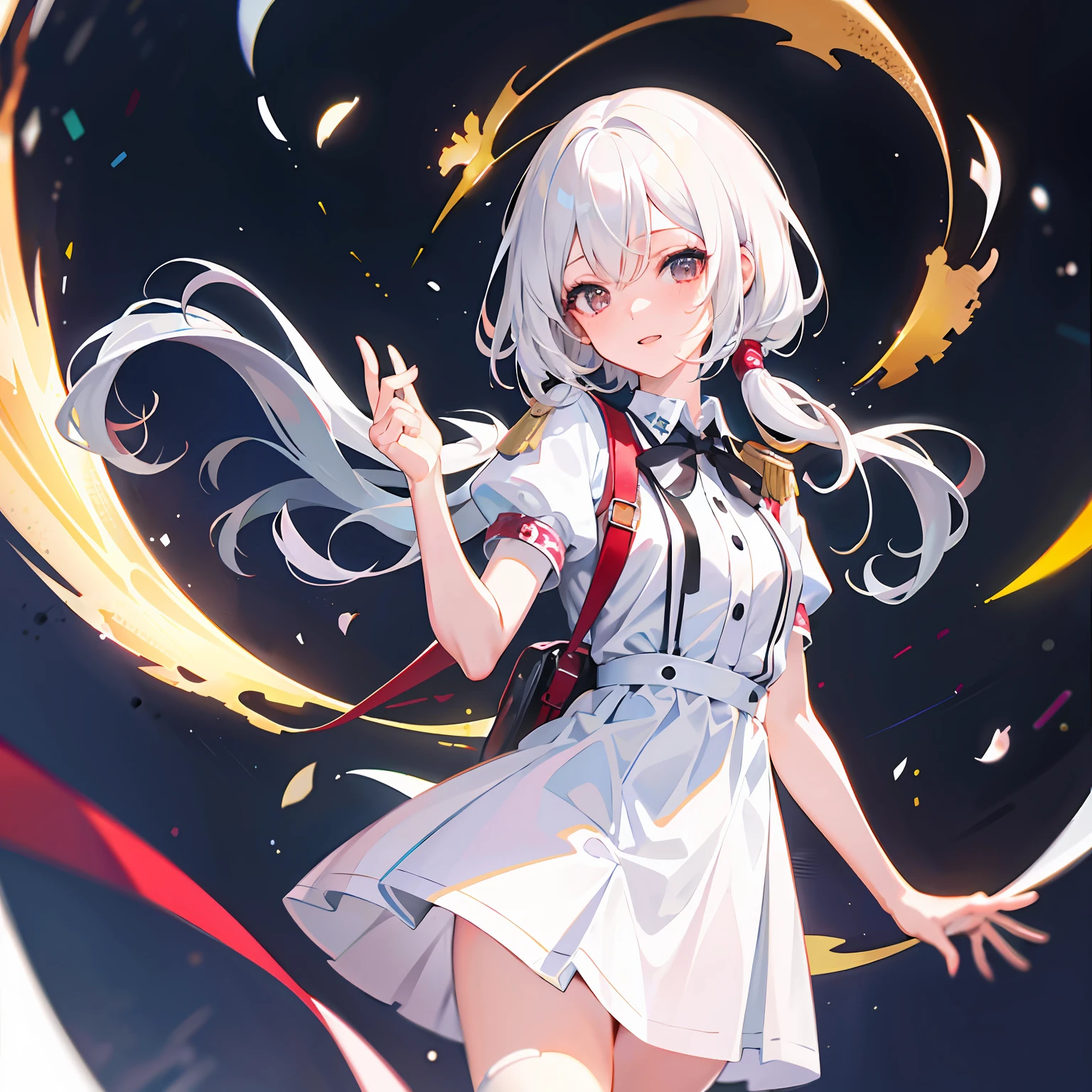 (masutepiece), (Best Quality), (ultra-quality), One girl, white-haired girl, Cute, Dress, uniform, Idol,