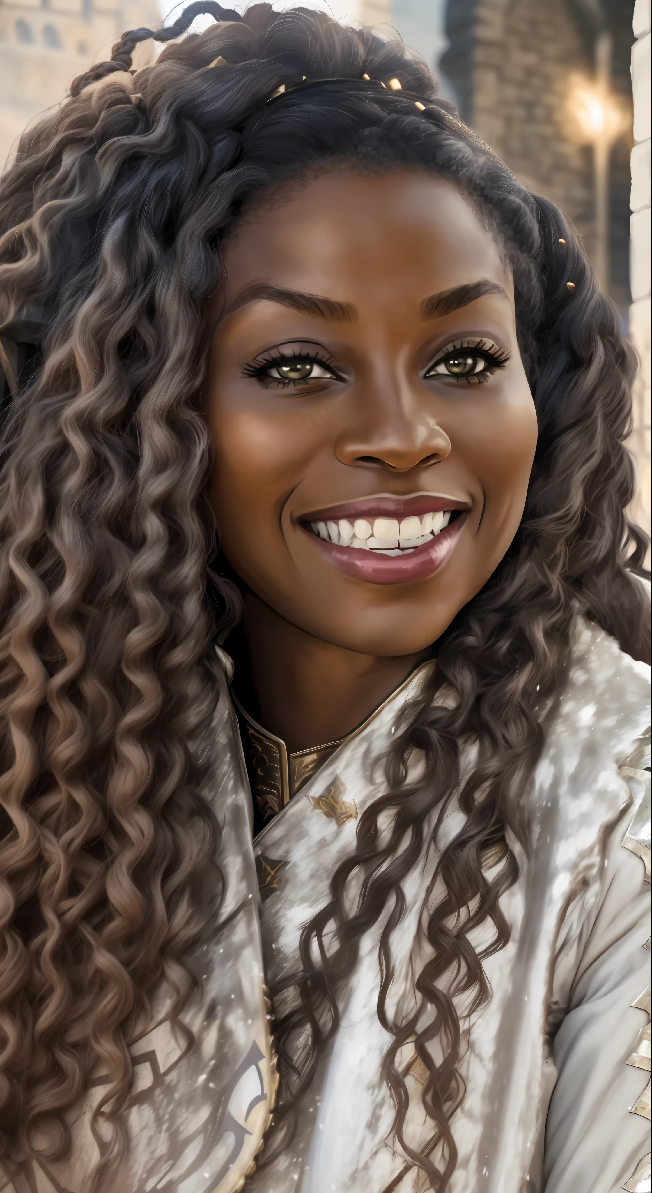 RAW war battle candid portrait photo, a ((Full Shot)) full body photo of 35 y.o messy good looking ((african woman)) strong girlboss in a (sexy armor weapons costume) in (( game of thrones tv show commanding medieval war westeros castle balcony )) 8k uhd, dslr, soft lighting, high quality, film grain, Fujifilm XT3 perfect eyes