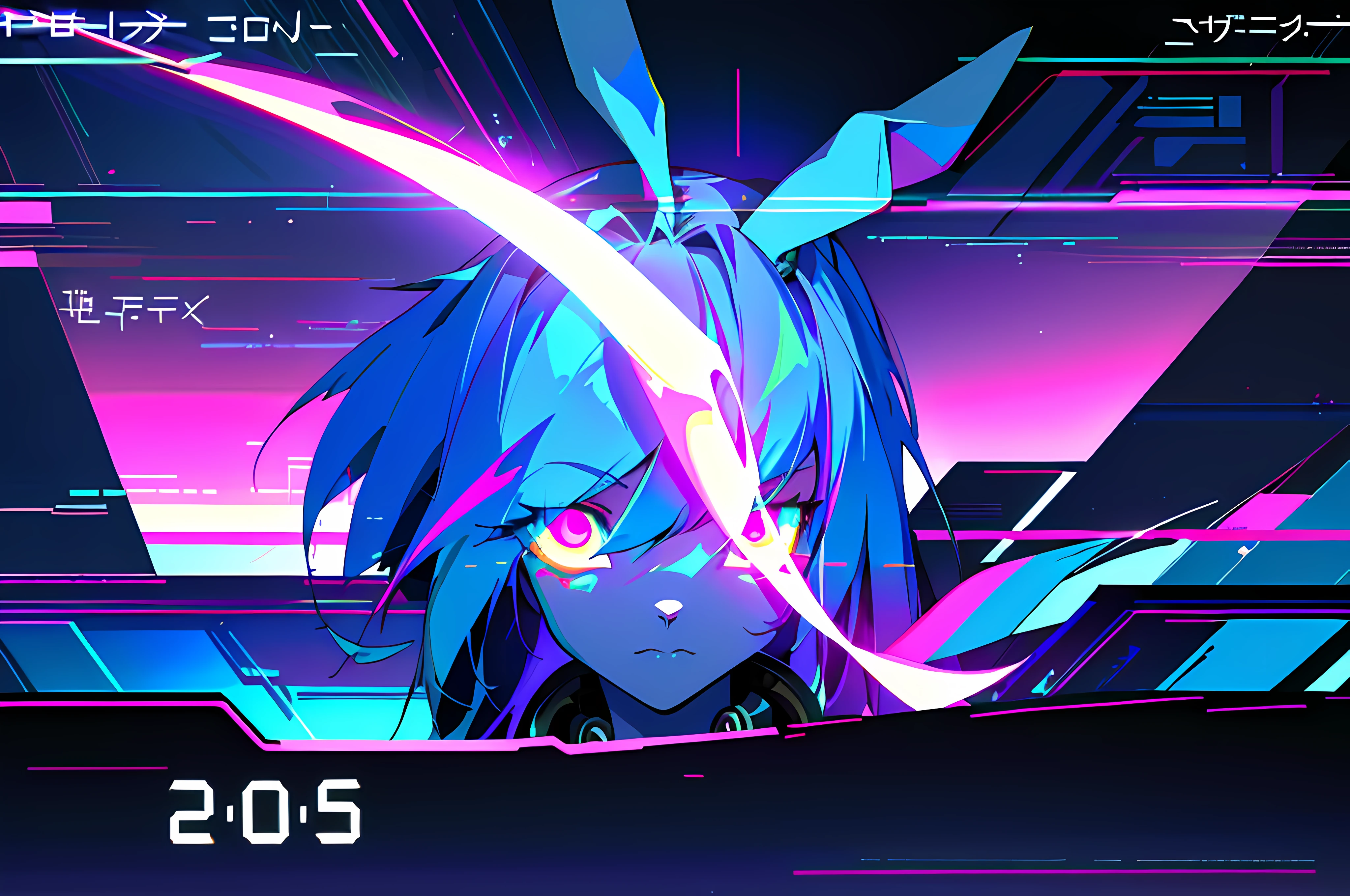 (vintage vhs), (crt screenshot), (Zen, Amy Sol style), running scene from a show about a blue anthro furry kemono rabbit who investigates deep space crime, (vast decrepit scenery:1.2) blame! style, nightmarish illustration, glowing eyes everywhere, intense eye contact, hybrid human / anthro, electrixbunny, rabbit anthro portrait, ((portrait)), bunnypunk, weirdcore voidpunk fursona, wearing bunny ears, cover art with light abstraction, abstract, simple vector art, contemporary Cybernetic art, color gradients, soft color palettes, layered forms, whimsical animation, style Ethereal abstract, 4K, --v6