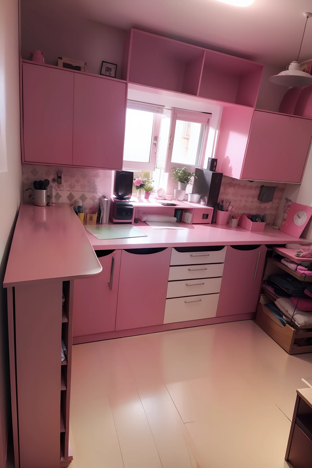 ((Mueble pintado unicamente en 2 tonos de color rosa))