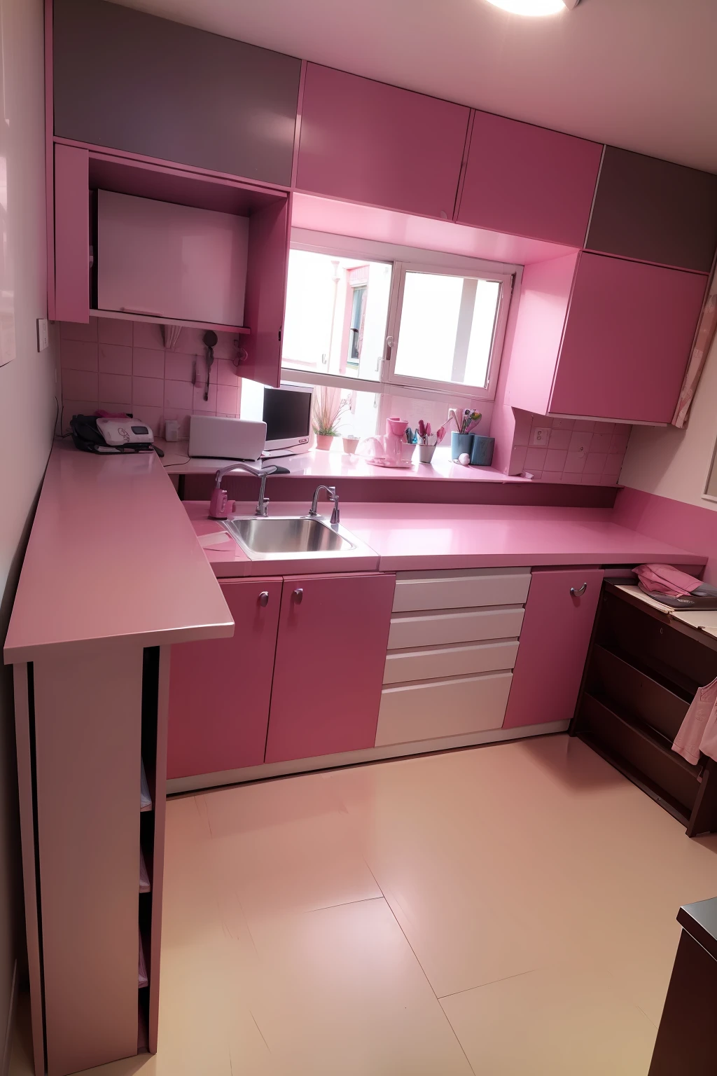 ((Mueble pintado unicamente en 2 tonos de color rosa))