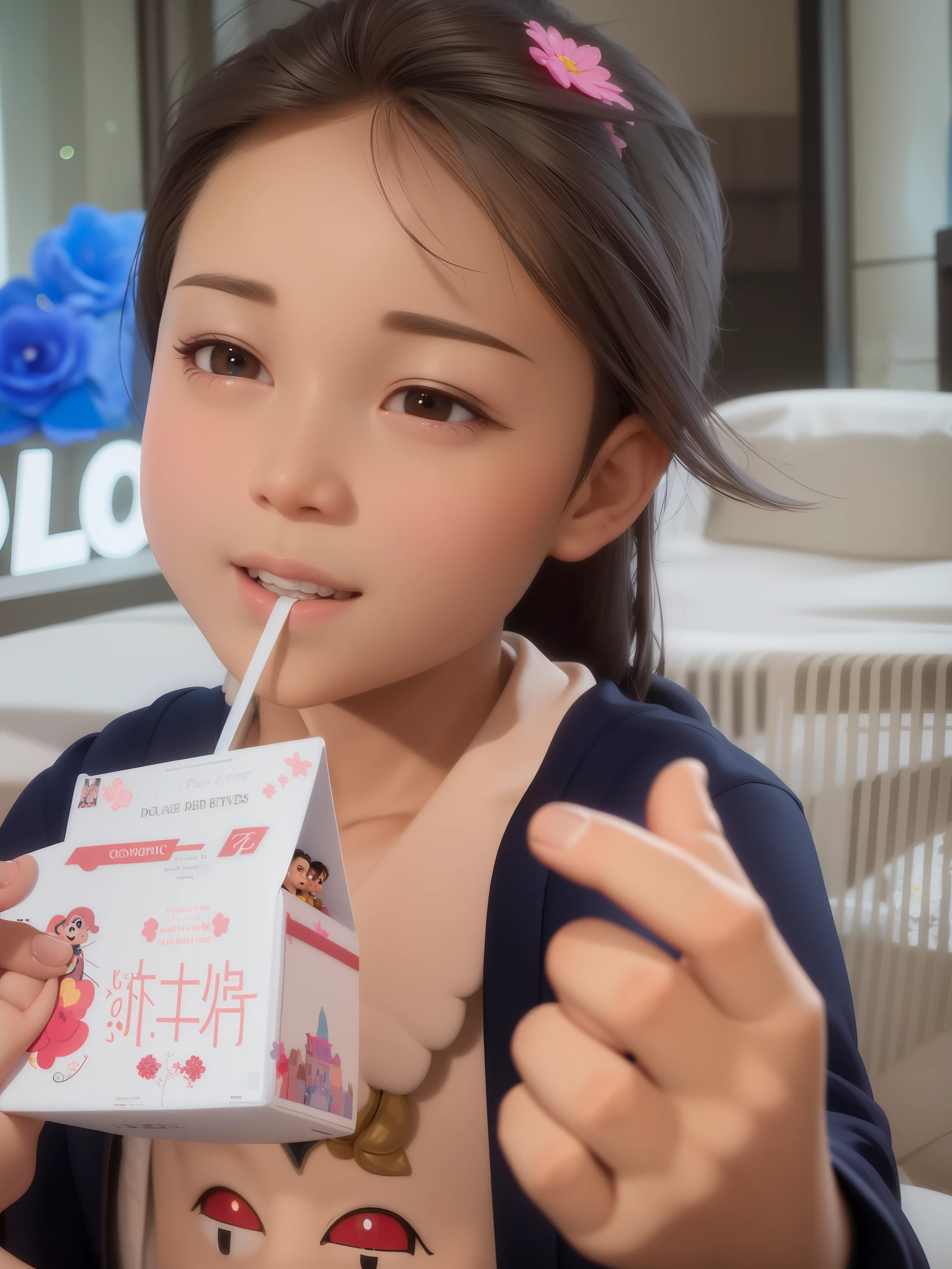 A super beautiful boy, Disney animated characters, Stunning face, A sweet smile, Big eyes, Half-body close-up, Cinematic lighting, Soft focus, Flowers in the background, Disney blind box style, oc rendered, 3D, 8K, HD, Super Details --IW 2 --Style Expressiveness --NIJI 5