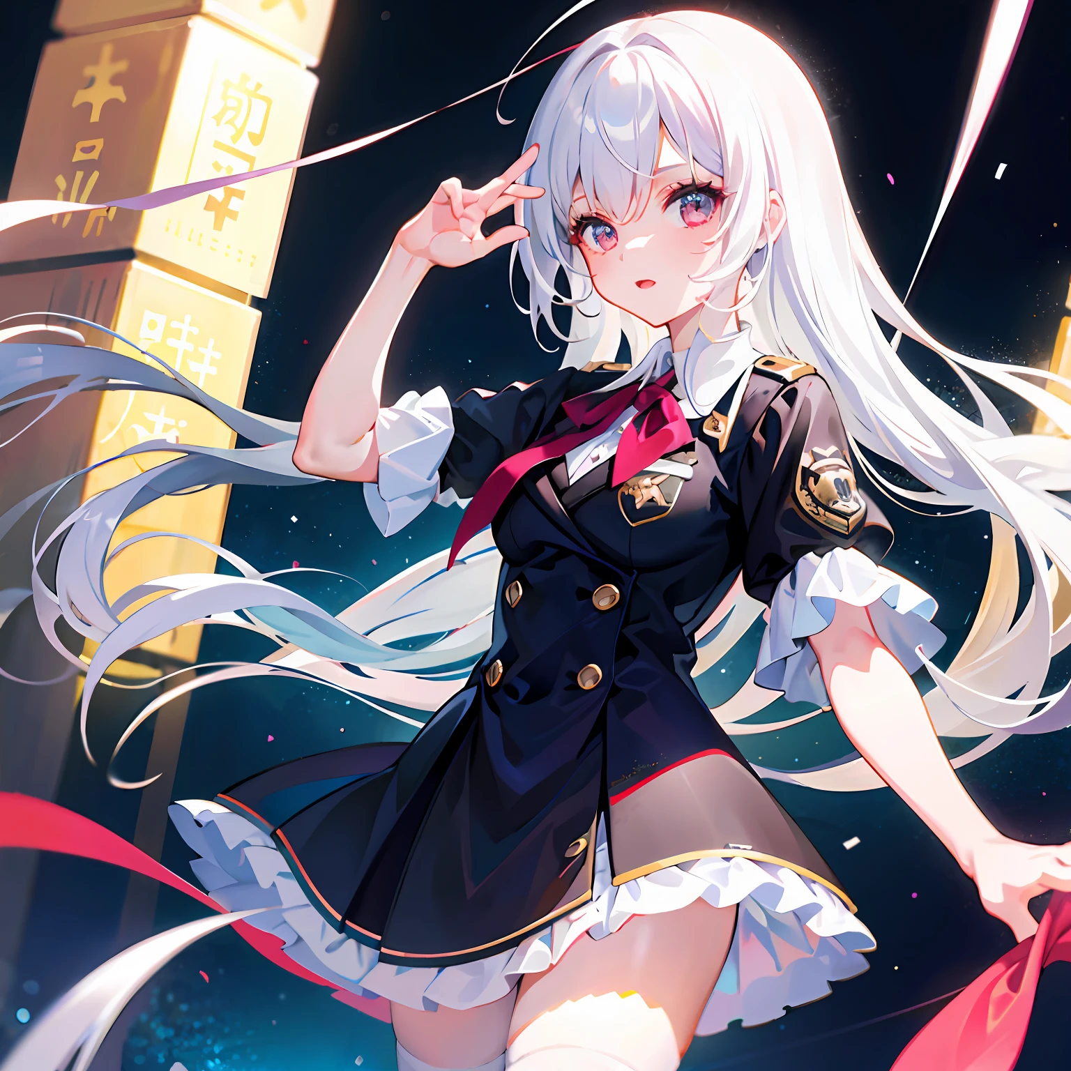 (masutepiece), (Best Quality), (ultra-quality), One girl, white-haired girl, Cute, Dress, uniform, Idol,
