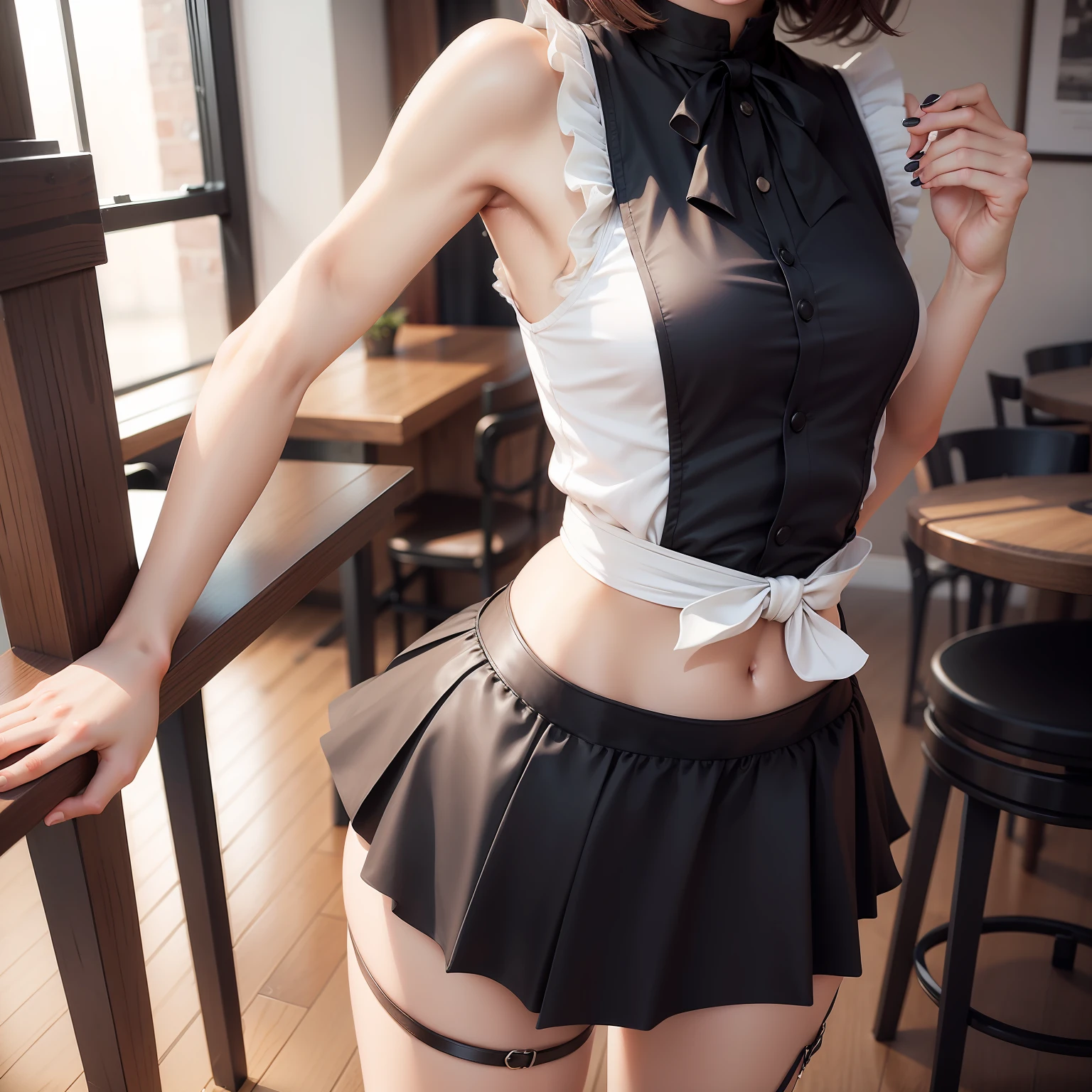 Sleeveless Women Mini length skirt Waist Ribbon beauty legs Style Up Fashion ren Beautie cafes