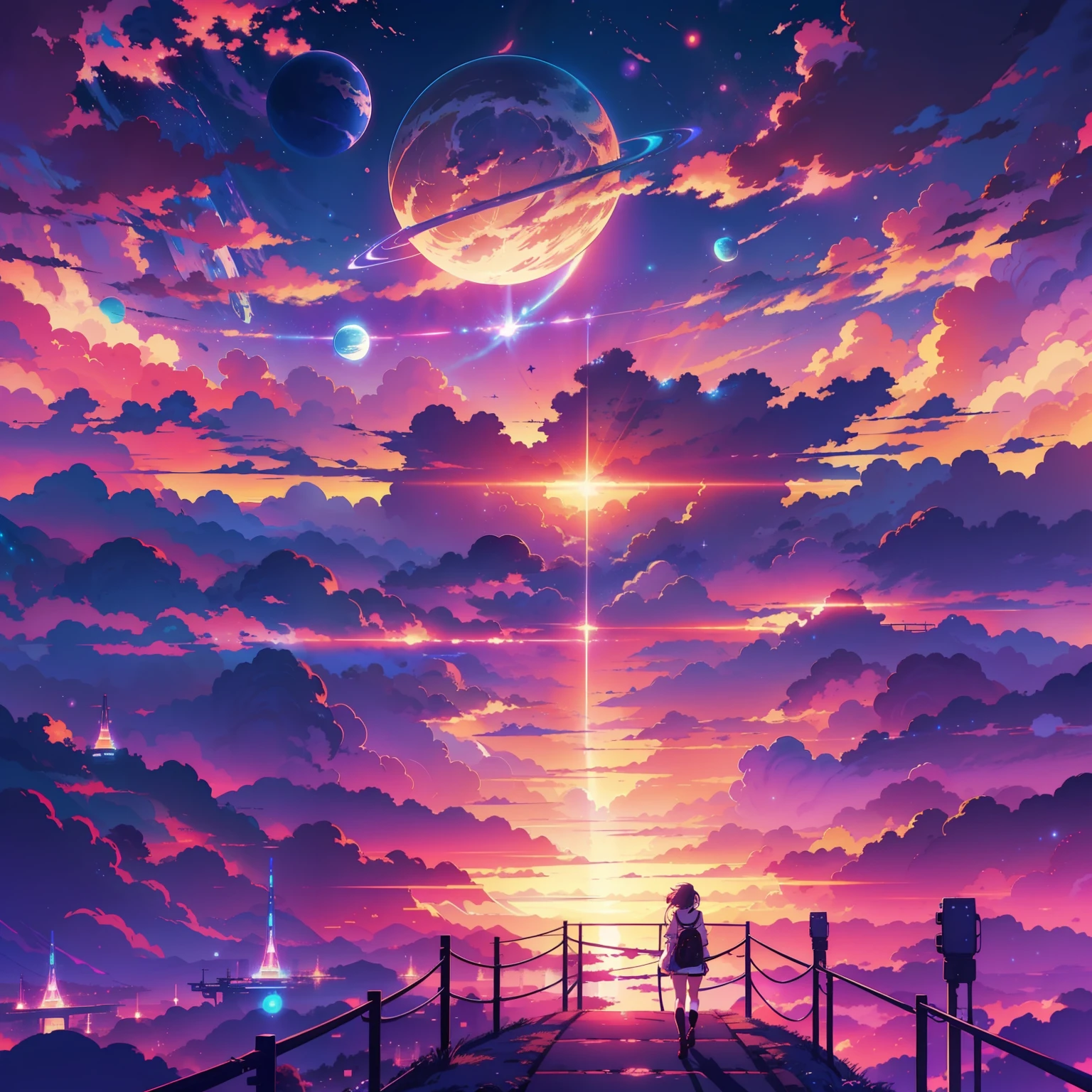 anime - style scene of a sunset with stars and planets, cosmic skies. by makoto shinkai, sunset on distant machine planet, magnificent background, anime sky, anime art wallpaper 4 k, anime art wallpaper 4k, 4k highly detailed digital art, anime art wallpaper 8 k, ross tran. scenic background, anime background art, anime wallpaper 4 k