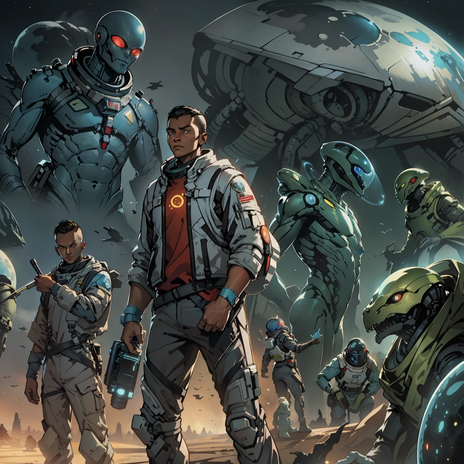 cover for my science fiction and space fantasy book, About a guy who wants to bring all the alien races together
