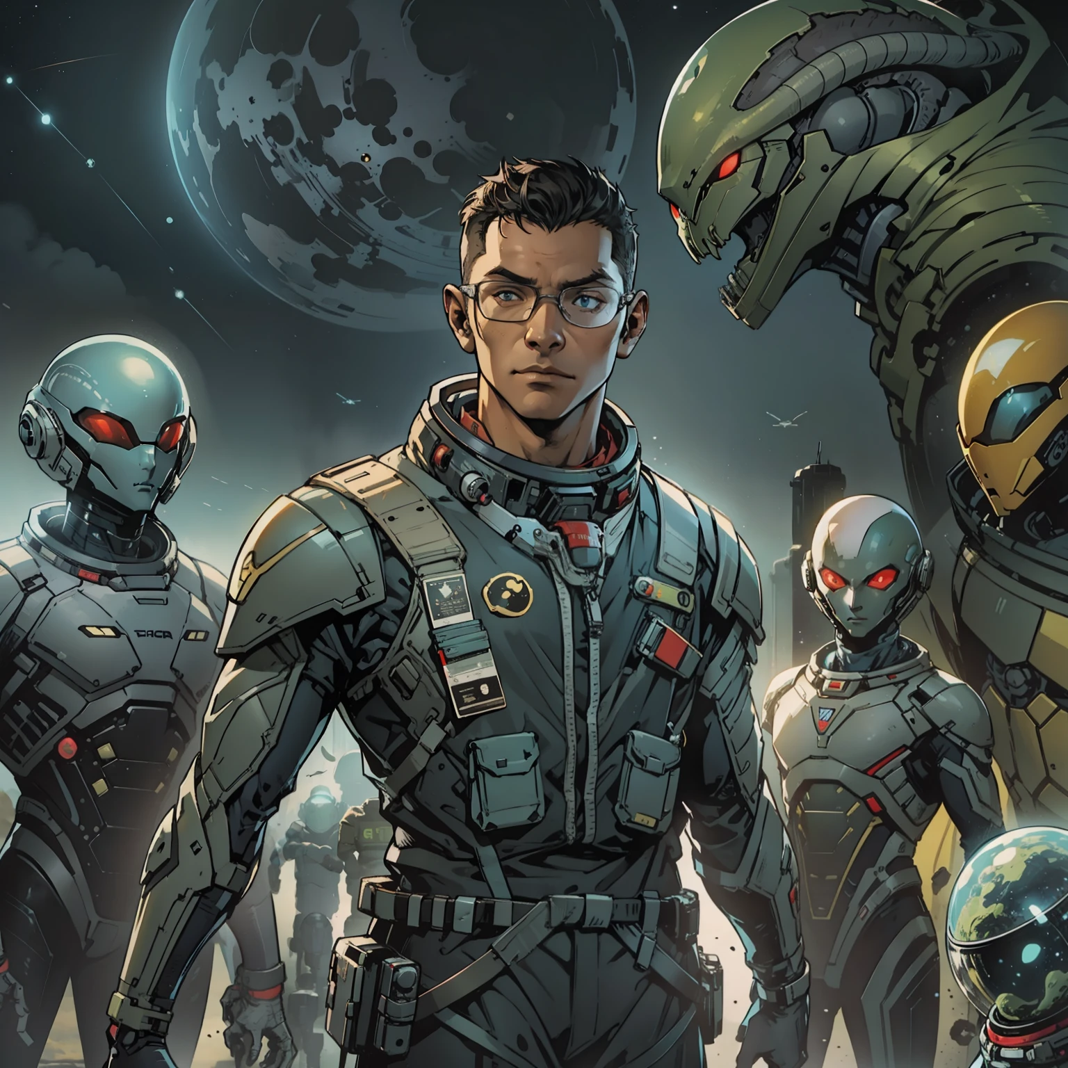 cover for my science fiction and space fantasy book, About a guy who wants to bring all the alien races together