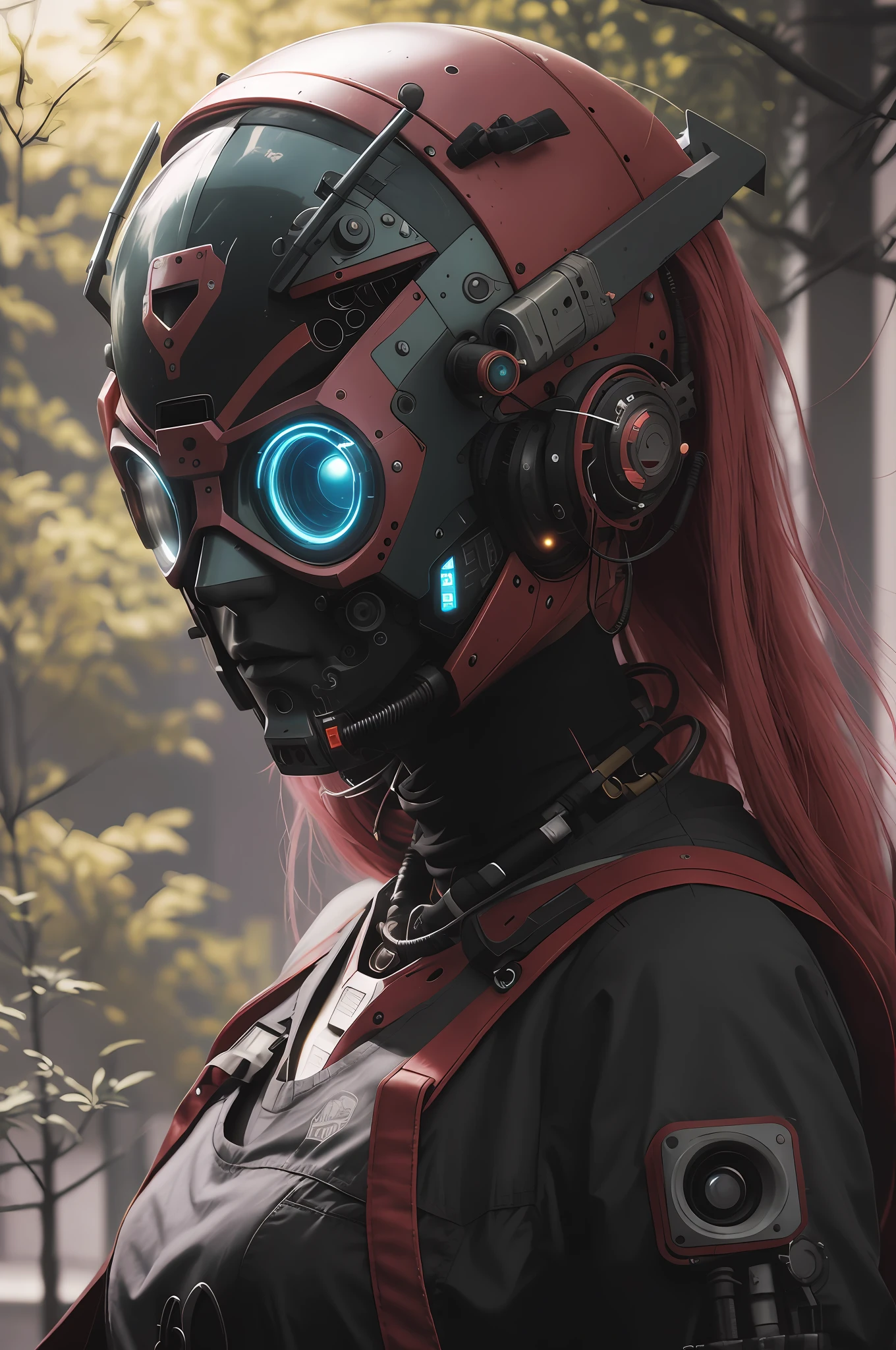 Hay una mujer con casco y cabello rojo, Cyberpunk anime chica mech, El retrato de la chica cyberpunk, Retrato de un cyborg cyberpunk, Portrait of a cyberpunk machine, Estilo cyberpunk hiperrealista, Arte digital cyberpunk anime, Chica femenina de anime cyberpunk, Hermosa cara de chica cyberpunk, Mecanoide cyberpunk de moda, Estilo cyberpunk silenciado, Arte ciberpunk digital avanzado, Chica de anime cyberpunk, Retrato cyberpunk