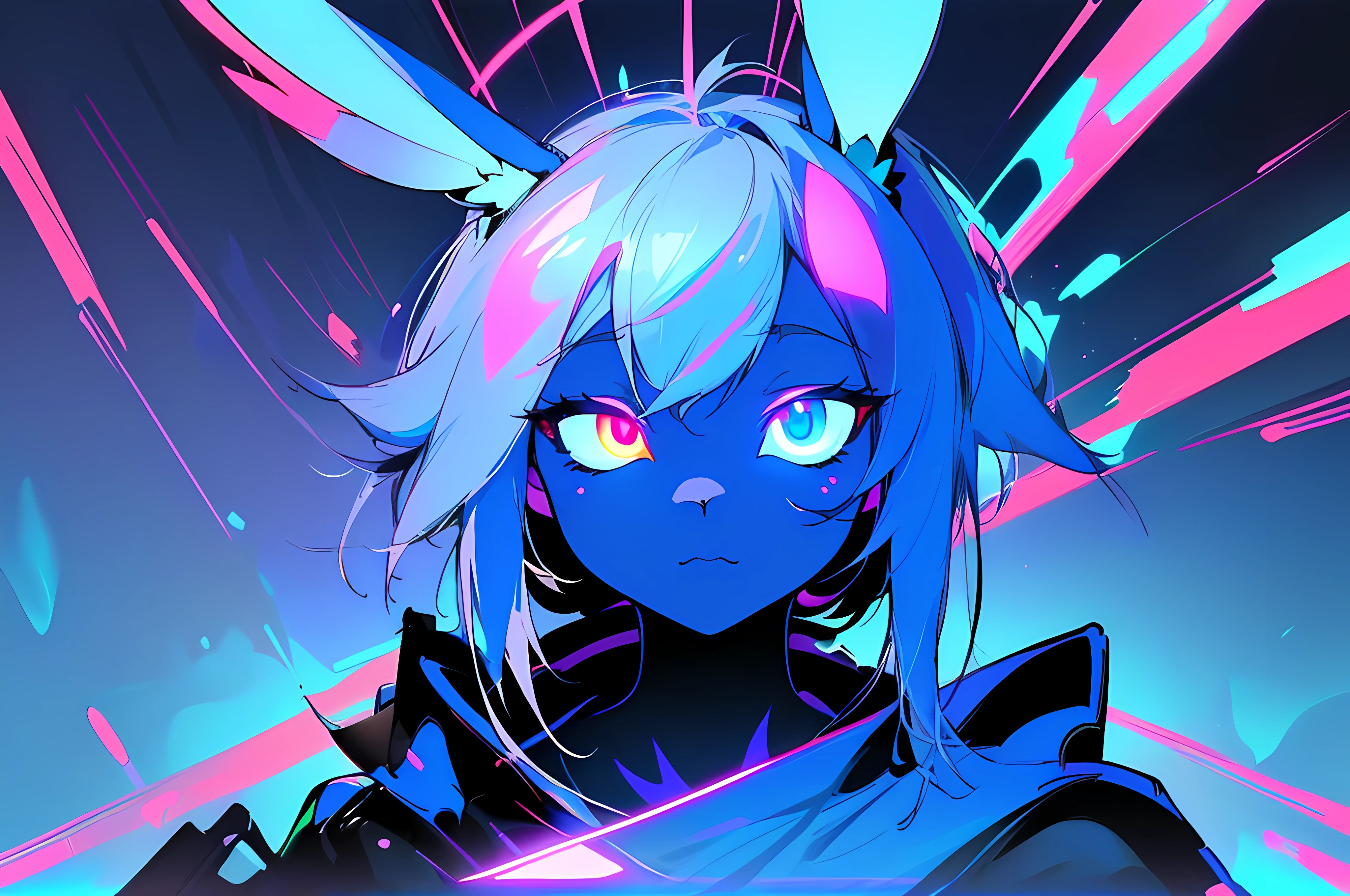 (vintage vhs), (crt screenshot), (Zen, Amy Sol style), a blue anthro furry kemono rabbit waving an american flag, (((big american flag billowing))) ((((turning her head and looking left)))), ((((eyes looking left)))), ((((eyes looking left in surprise)))), ((((head turning left)))), ((((looking away from camera)))), (((turning head away from camera))), (((dramatic turn))), ((((looking left, away from camera)))), ((((closing eyes)))), (vast decrepit scenery:1.2) blame! style, furry azure blue bunny rabbit in a purple shirt with a black background, cute intense bunny, blue anthropomorphic bunny rabbit, with glowing eyes, anthro portrait, head-on portrait, nightmarish illustration, glowing eyes everywhere, intense eye contact, hybrid human / anthro, electrixbunny, rabbit anthro portrait, ((portrait)), bunnypunk, weirdcore voidpunk fursona, wearing bunny ears, cover art with light abstraction, abstract, simple vector art, contemporary Cybernetic art, color gradients, soft color palettes, layered forms, whimsical animation, style Ethereal abstract, 4K, --v6