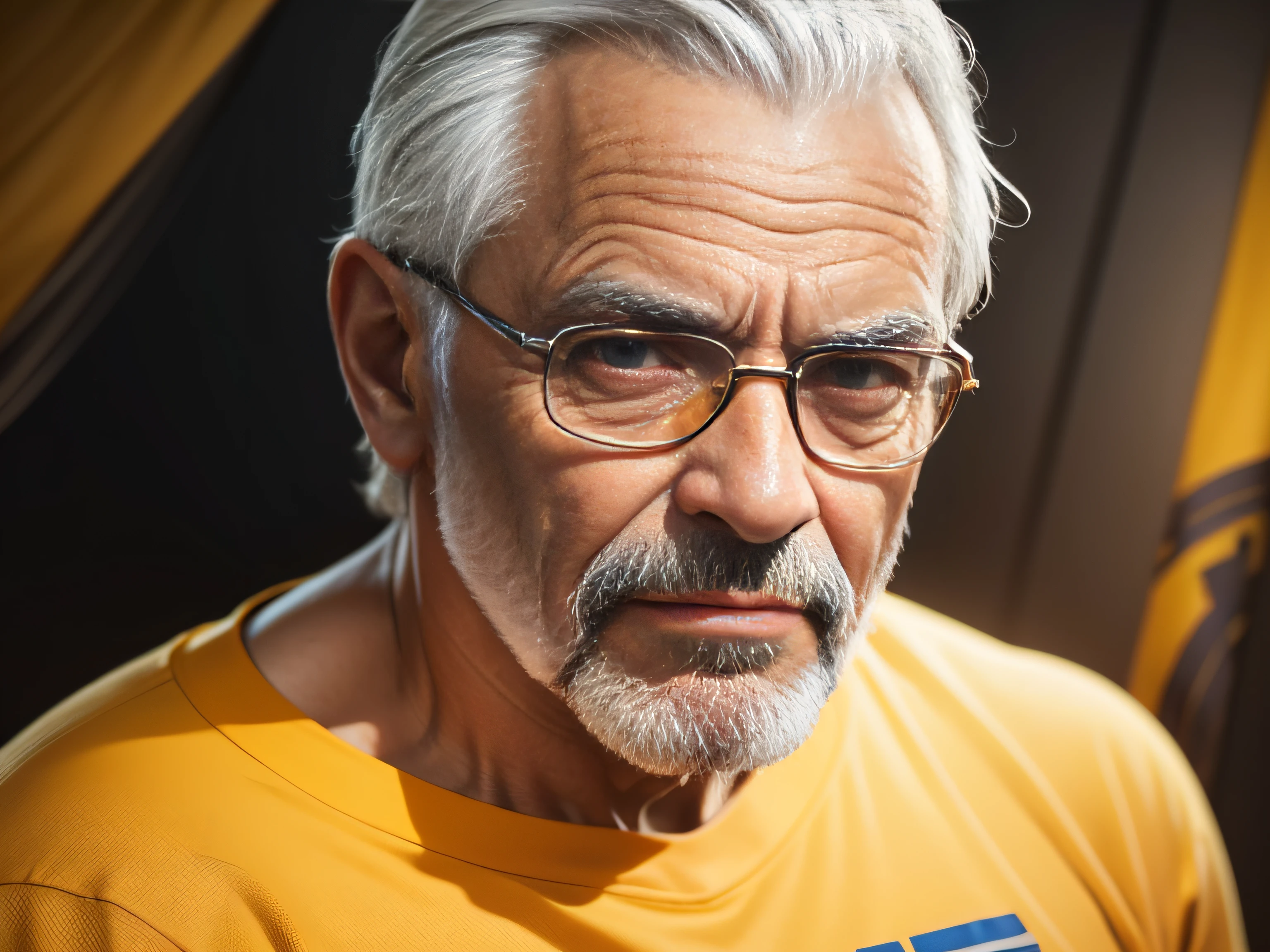 Homem usando uma camisa laranja, color photograph portrait 4k, retrato do homem velho, retrato ultra detalhado, retrato de alta qualidade, um velho, pintura digital hiper realista, orando e pedindo a deus