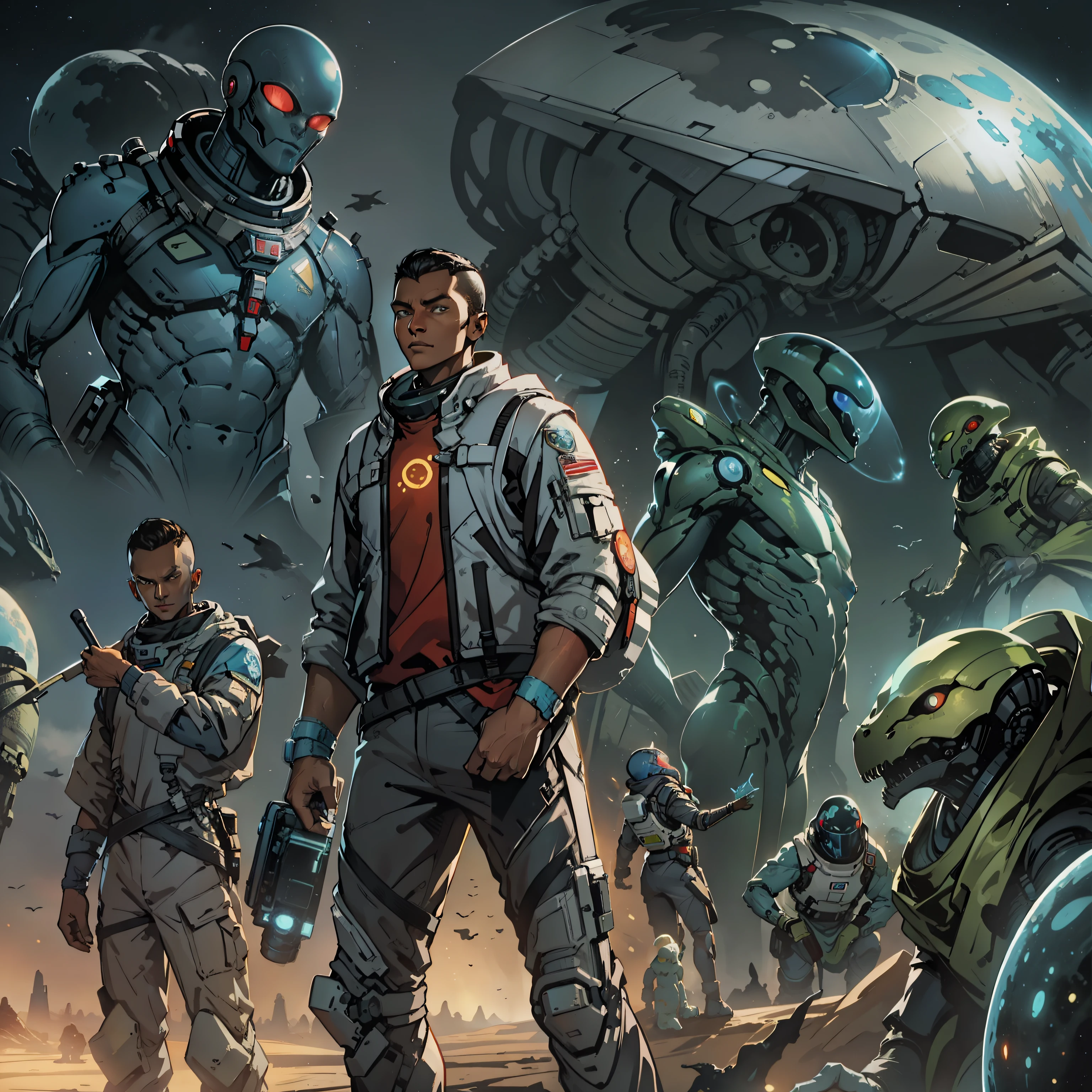 cover for my science fiction and space fantasy book, About a guy who wants to bring all the alien races together