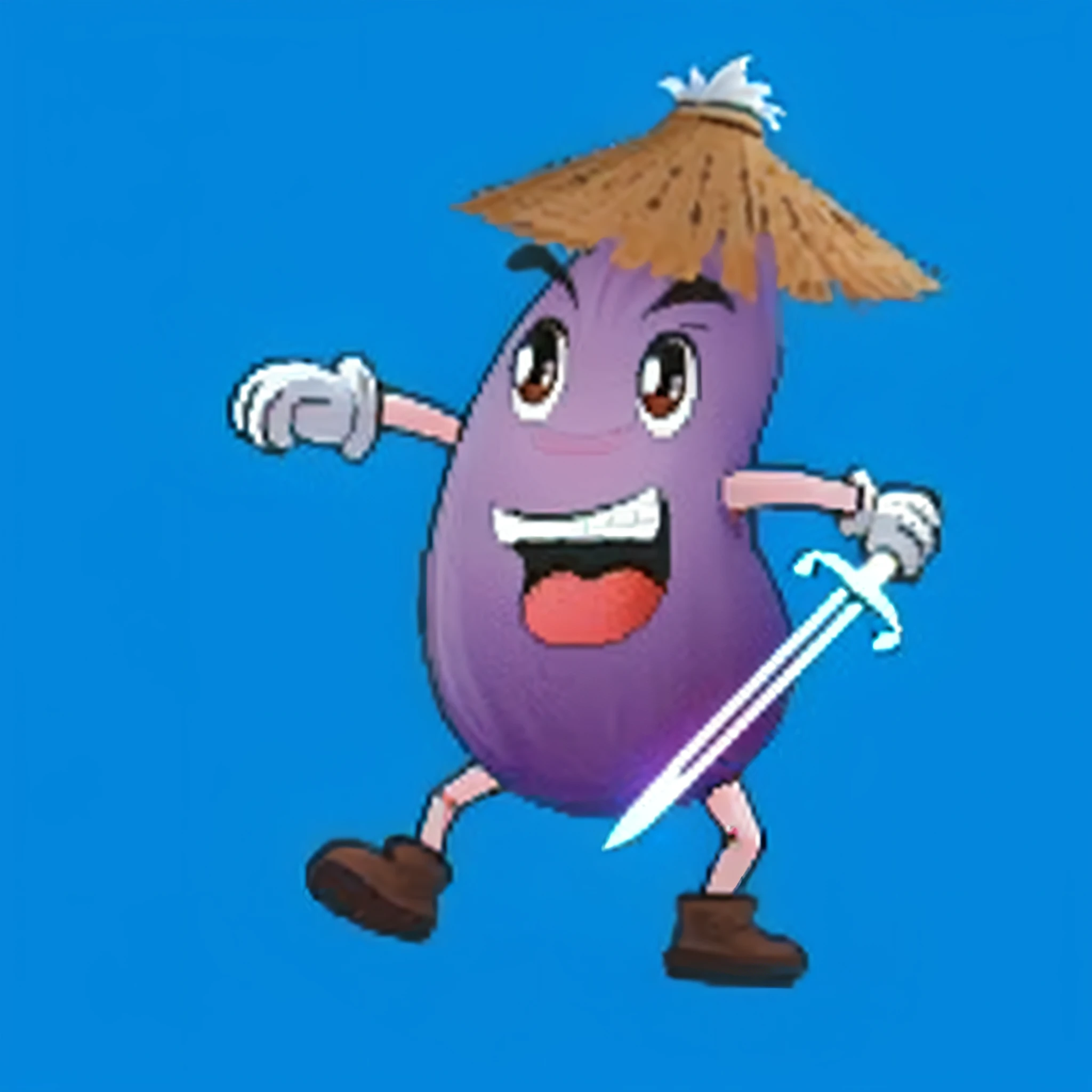 A cartoon egg with a straw hat and a sword, a character based on a haggis, japanese mascot, cereal mascot, onion man, negao, merged character, giga chad capaybara, full body mascot, ninjartist, safebooru, angry character wielding a sword, poyo, Violet cockroach, Avatar image, Danbru