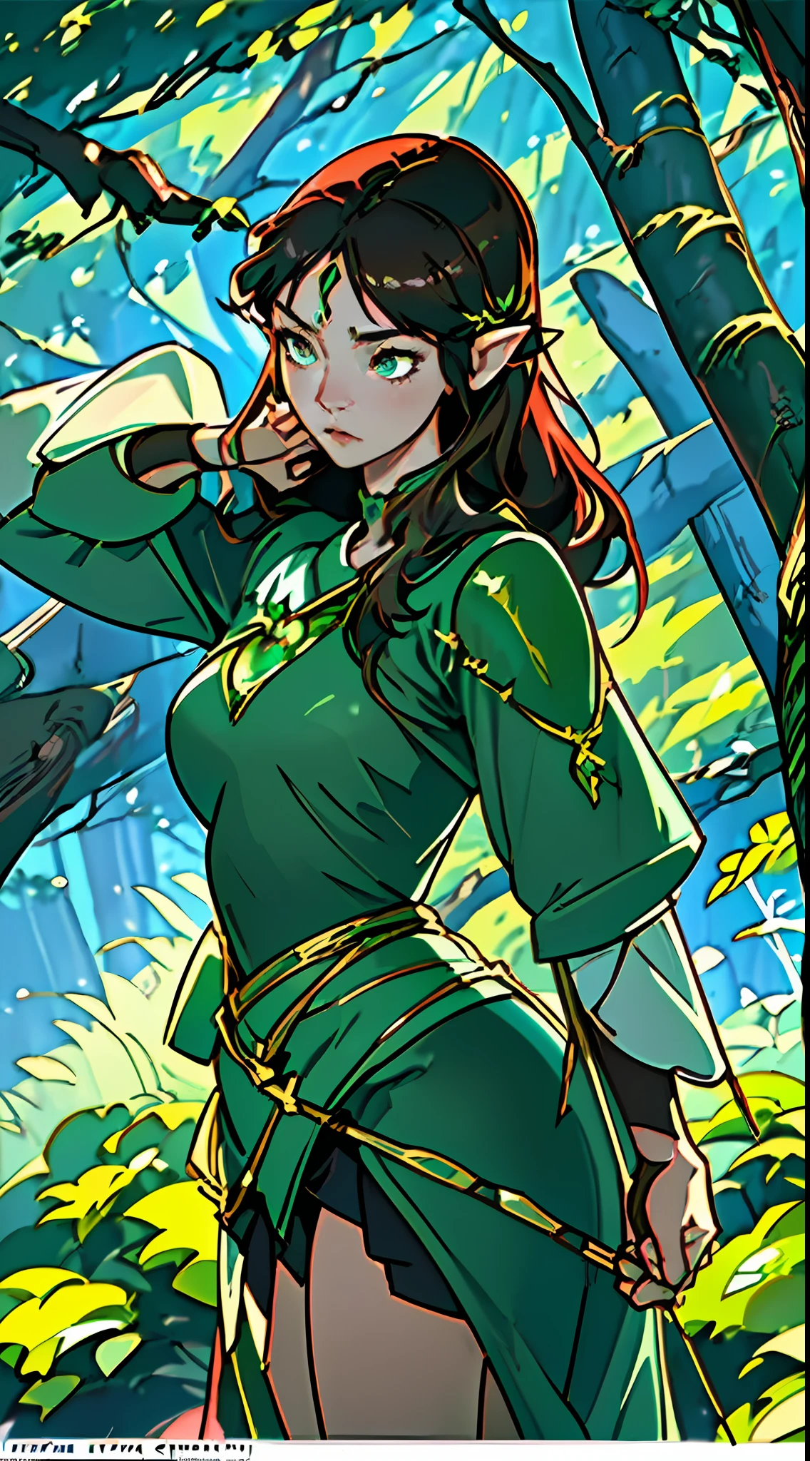 The base splash art of "Verdant Archer Xerona" depicts a striking image of the Bio-Arcane Huntress in the heart of a lush and vibrant forest. Standing tall with her bow drawn, Xerona exudes an aura of confidence and determination. Her elven heritage is evident in her elegant posture and ethereal presence, while her bio-organic weaponry hints at her extraordinary powers.
The colors of the splash art are predominantly green and brown, mirroring the natural surroundings. Vines and leaves adorn her armor and bow, symbolizing her deep connection with nature. Her eyes gleam with a hint of arcane energy, reflecting the potent forces at her command.
In the background, the dense foliage of the forest adds depth to the scene, while magical rays of sunlight filter through the canopy, casting an enchanting glow upon Xerona. Her arrows seem to emanate a soft luminescence, signifying their potent arcane nature.