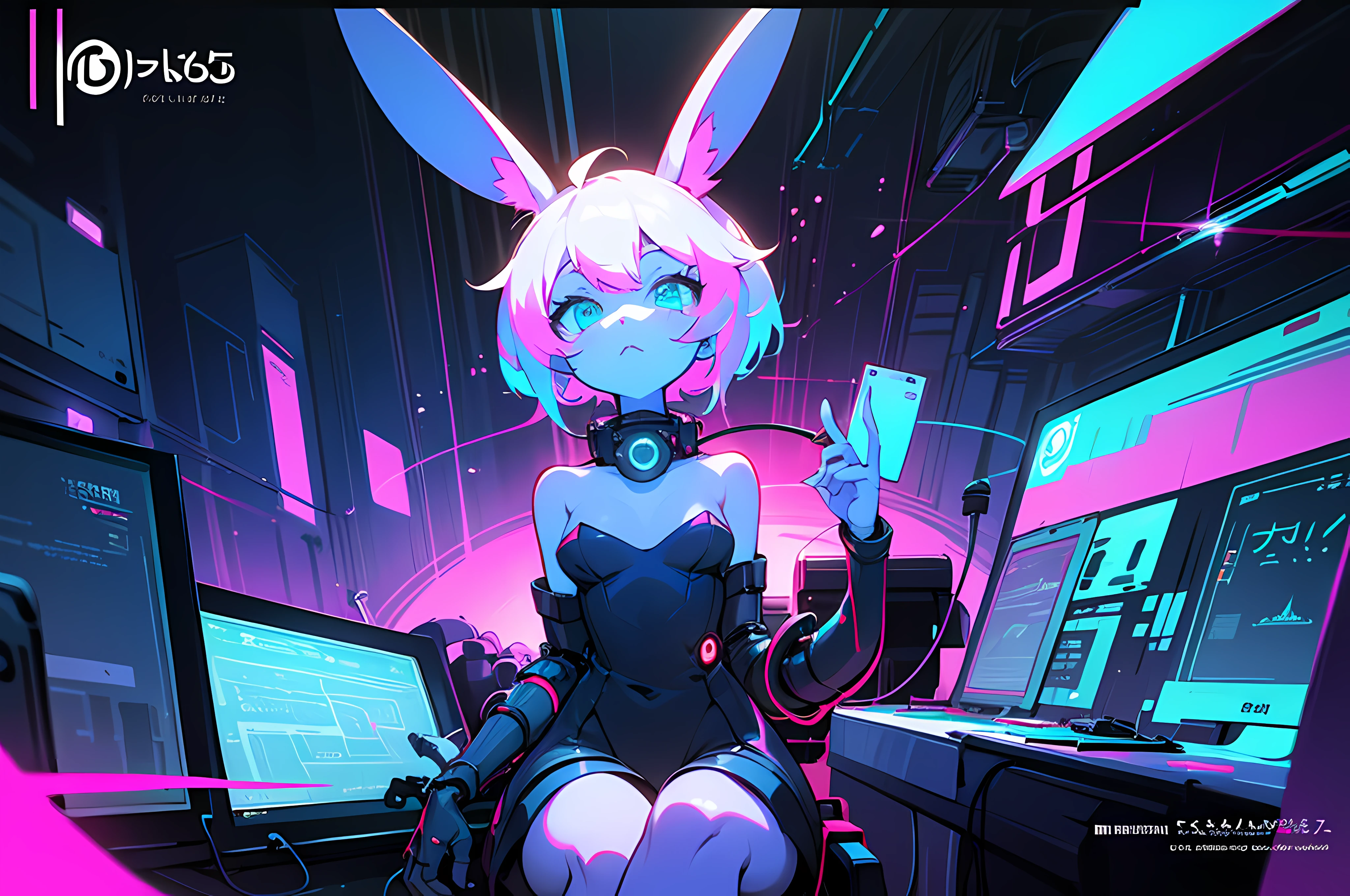 (blame! style abandoned tech landscape), (Zen, Amy Sol style), (((Lofi anthro kemono blue-furred rabbit girl writing at desk, beats to relax/study to))), ((blue kemono rabbit anime hacker)), (((suspended glass cyberpunk computer terminals in background)))((glowing cyberdeck screens)), (underground, dark, foggy, perilous, abandoned dystopian apartment bedroom, deep windows), (abstract anthro rabbit figure wearing bunny ears), cover art with light abstraction, abstract, simple vector art, contemporary Cybernetic art, color gradients, soft color palettes, layered forms, whimsical animation, style Ethereal abstract, 4K, --v6