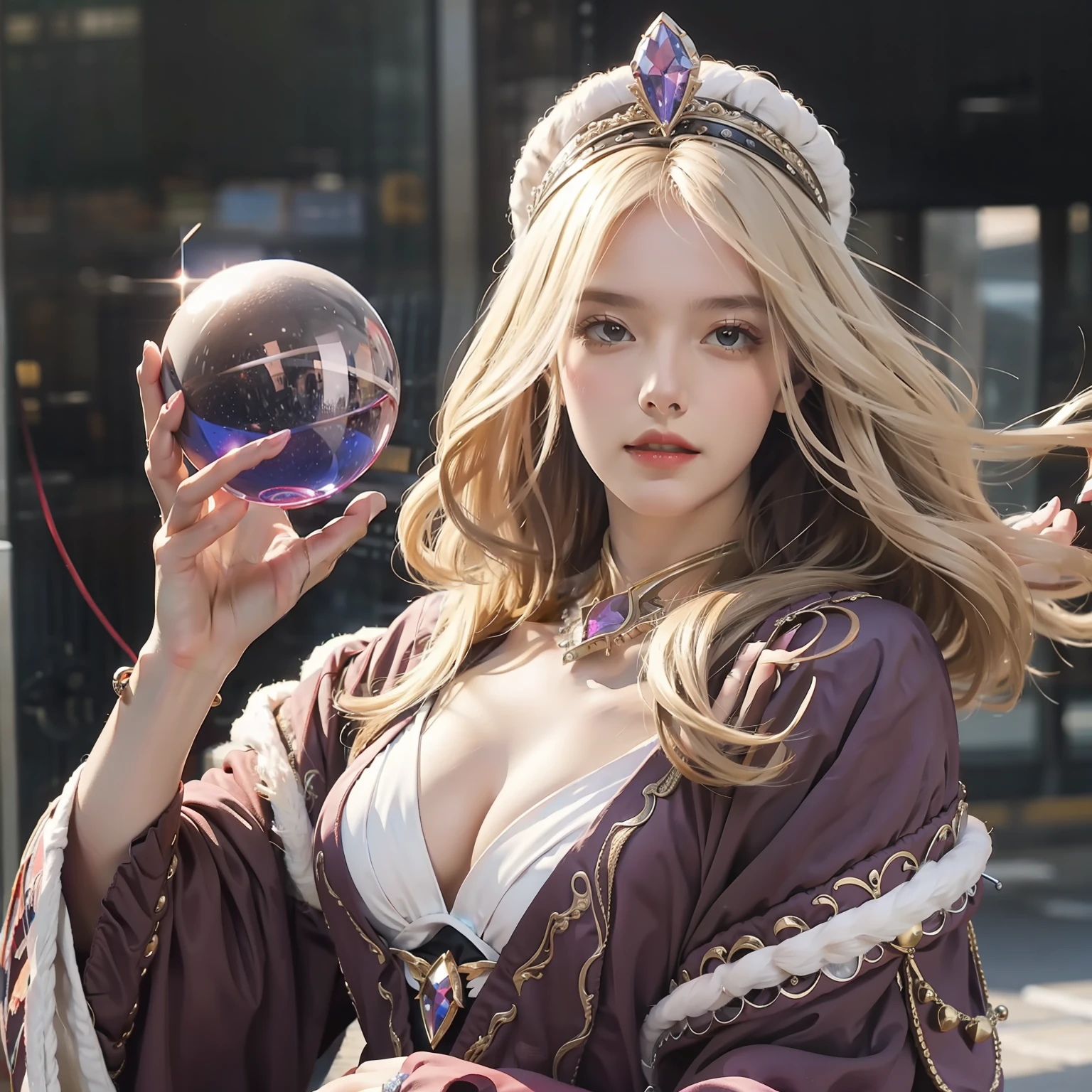 Redraw hands,And holding a crystal ball in his hand