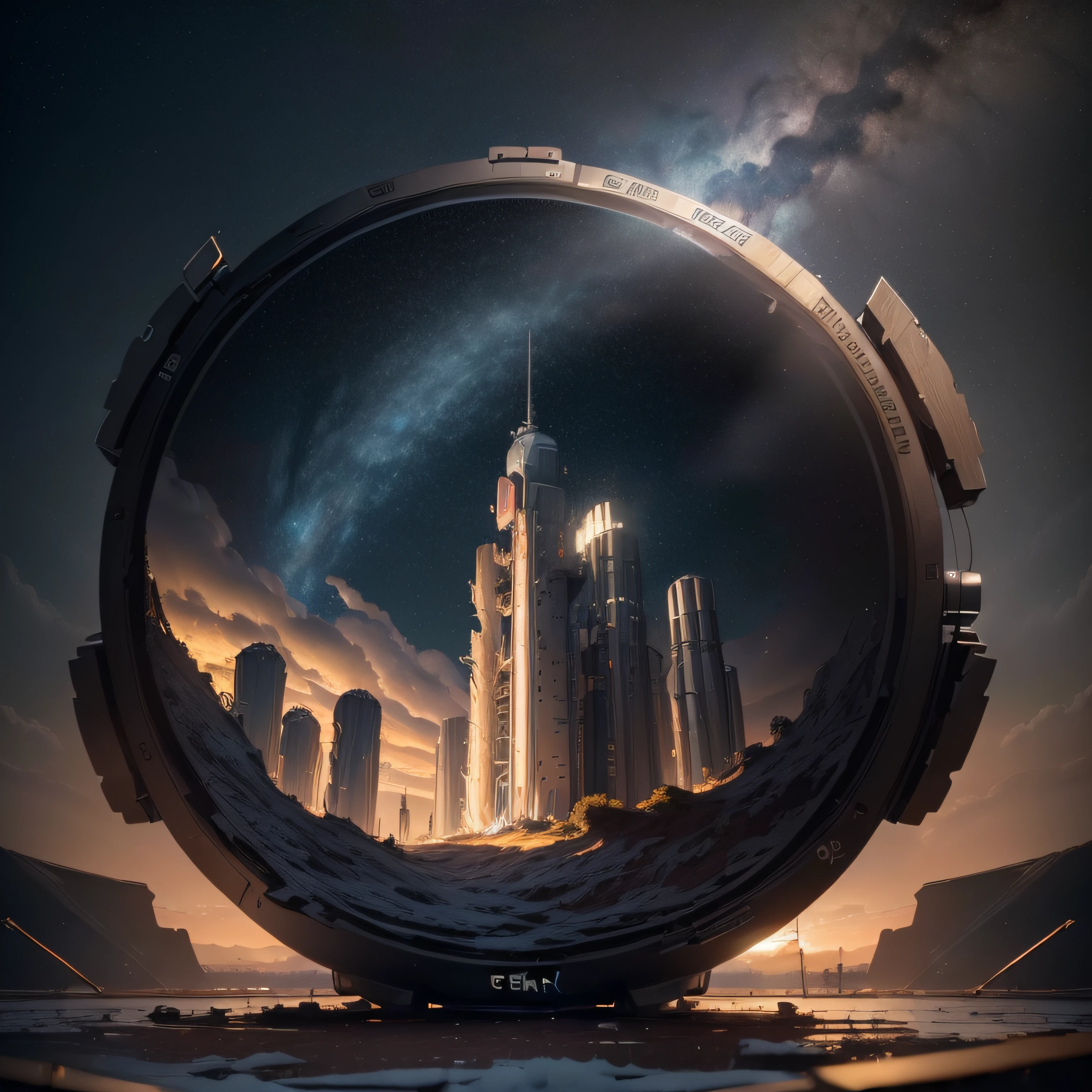 (((8k, RAW photo, best quality, masterpiece:1.4))), ultra high res, ultra-detailed, illustration, close-up, astonaut, environment only, lab, spacecraft, made by stone, night, starry sky, building, future, imagining, outdoors, background only