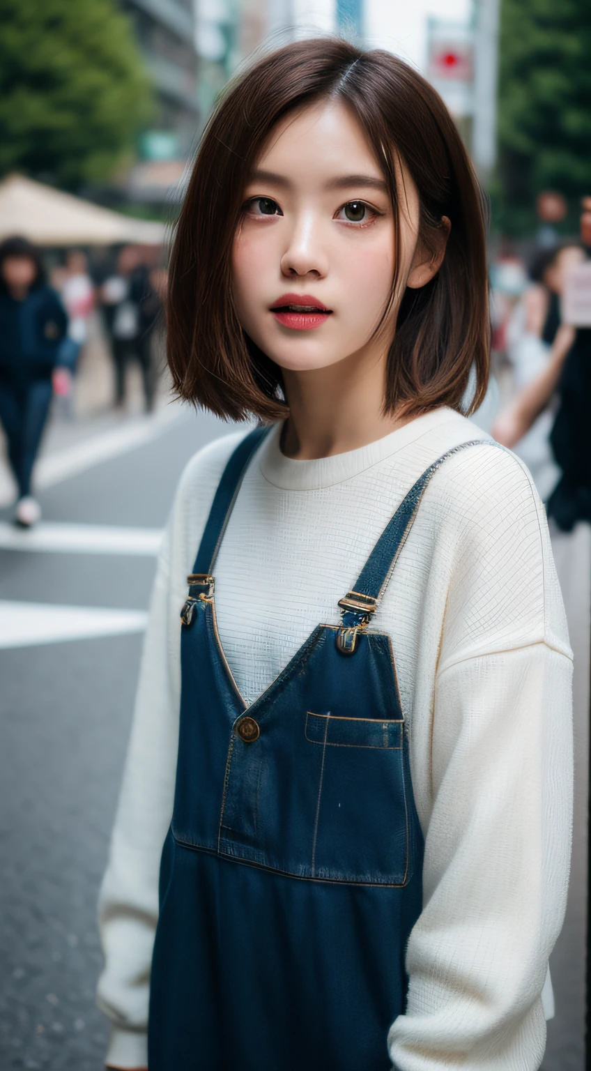 masterpiece, top-quality, Raw foto, Photorealsitic, Running along the seaside、full bodyesbian、 beautiful a girl, cute little, shorth hair, depth of fields, hight resolution, ultra-detailliert, finely detail, ighly detailed, extremely detailed eye and face, Sharp pupils, Realistic pupils, foco nítido, Cinematic lighting、small tits、In the street、Casual wear