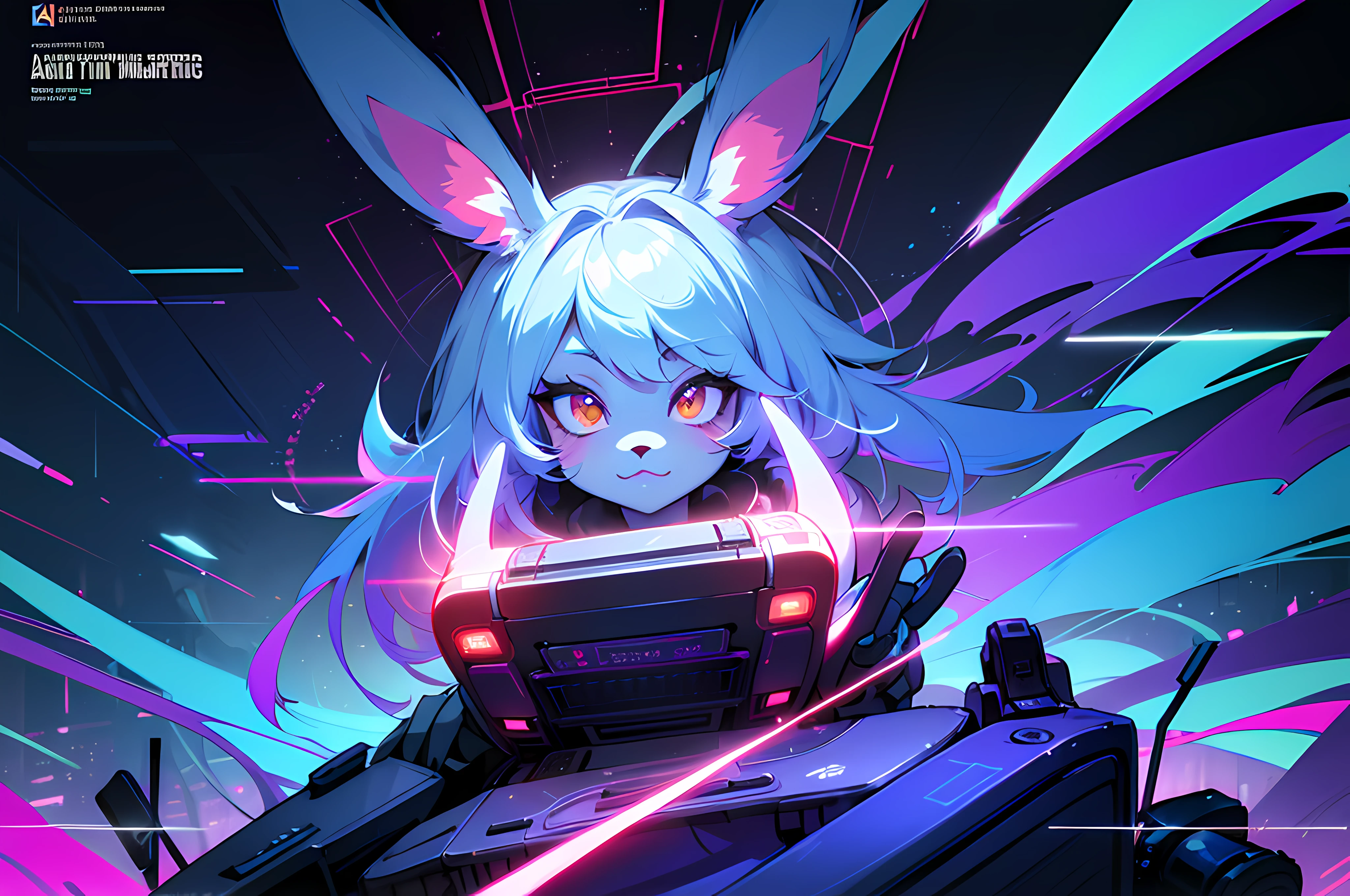 (blame! style abandoned tech landscape), (Zen, Amy Sol style), (((Lofi anthro kemono blue-furred rabbit girl writing at desk, beats to relax/study to))), ((blue kemono beastars furry rabbit anime hacker)), (((suspended glass cyberpunk computer terminals in background)))((glowing cyberdeck screens)), (underground, dark, foggy, perilous, abandoned dystopian apartment bedroom, deep windows), (abstract anthro rabbit figure wearing bunny ears), cover art with light abstraction, abstract, simple vector art, contemporary Cybernetic art, color gradients, soft color palettes, layered forms, whimsical animation, style Ethereal abstract, 4K, --v6