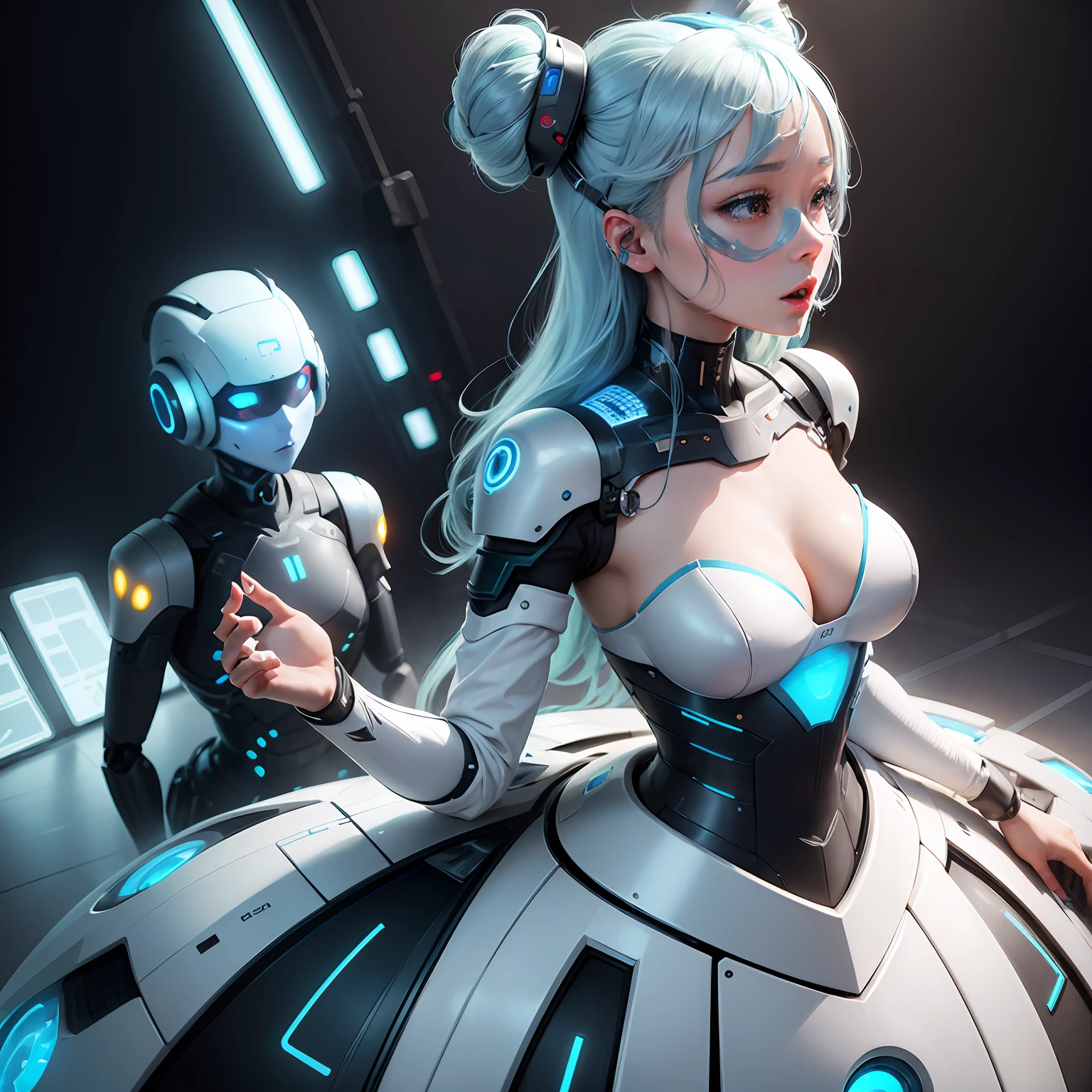 AI robots that continue to sing in a world where humans have perished、songstress、Hair color is light blue --auto