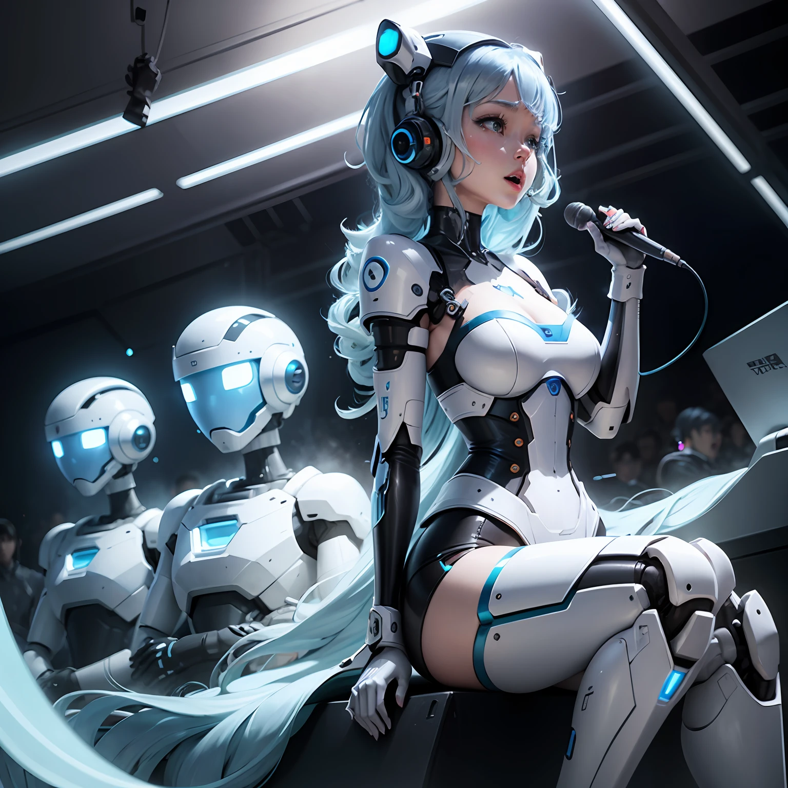 AI robots that continue to sing in a world where humans have perished、songstress、Hair color is light blue --auto