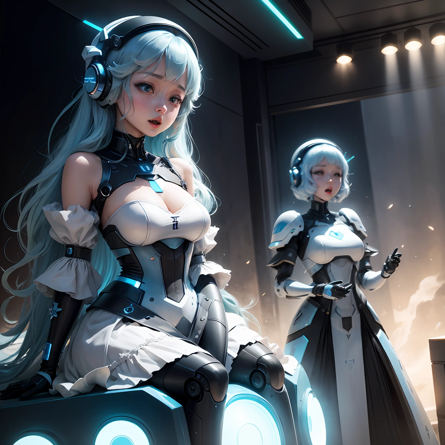 AI robots that continue to sing in a world where humans have perished、songstress、Hair color is light blue --auto