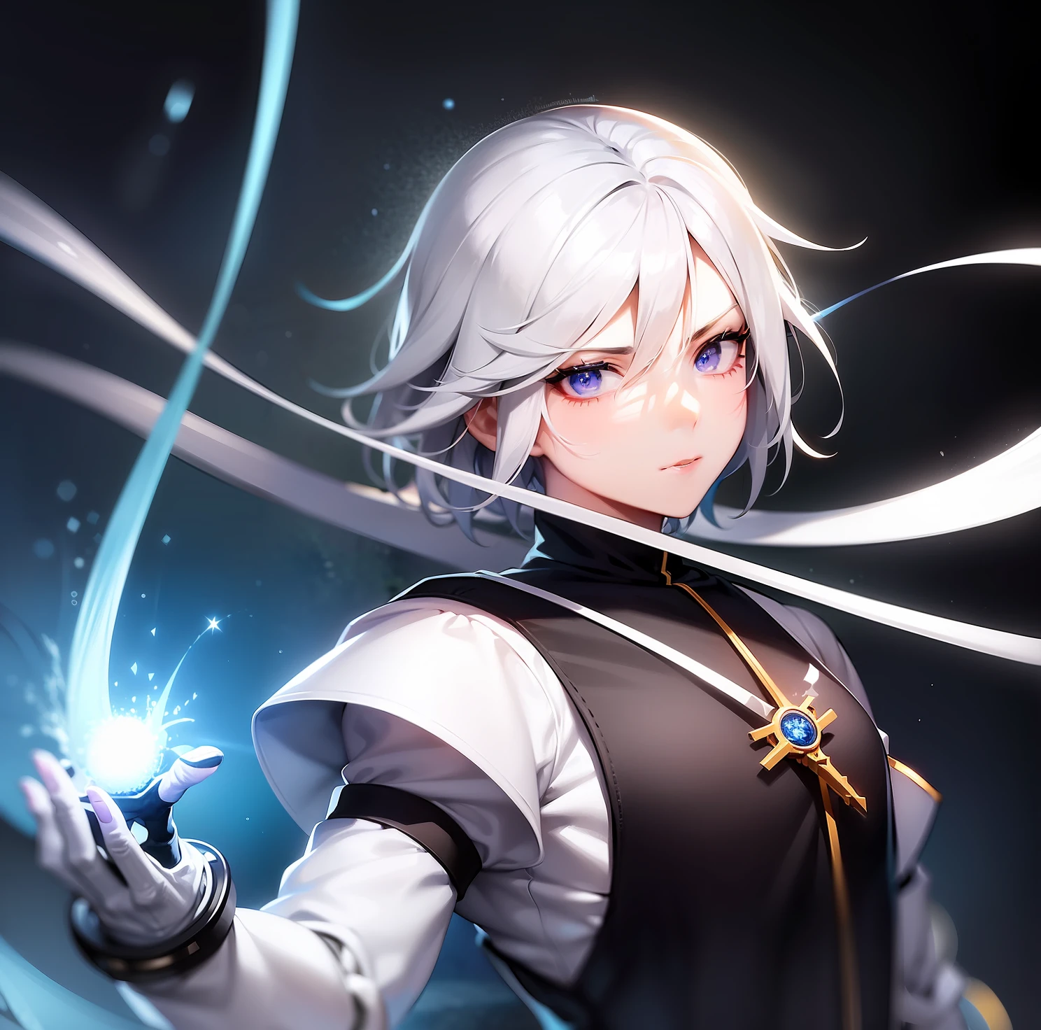 personagem de anime com cabelo branco e capa roxa segurando uma espada, casimiro arte, arcano, Netflix, he is in a alchemist lab, key art anime sharp focus, arte chave do anime, an epic anime of a energy man, Arte completa, thancred waters, shigenori soejima illustration, psiônico, arte chave do anime, Da magia o encontro, cientistas 8K full hd