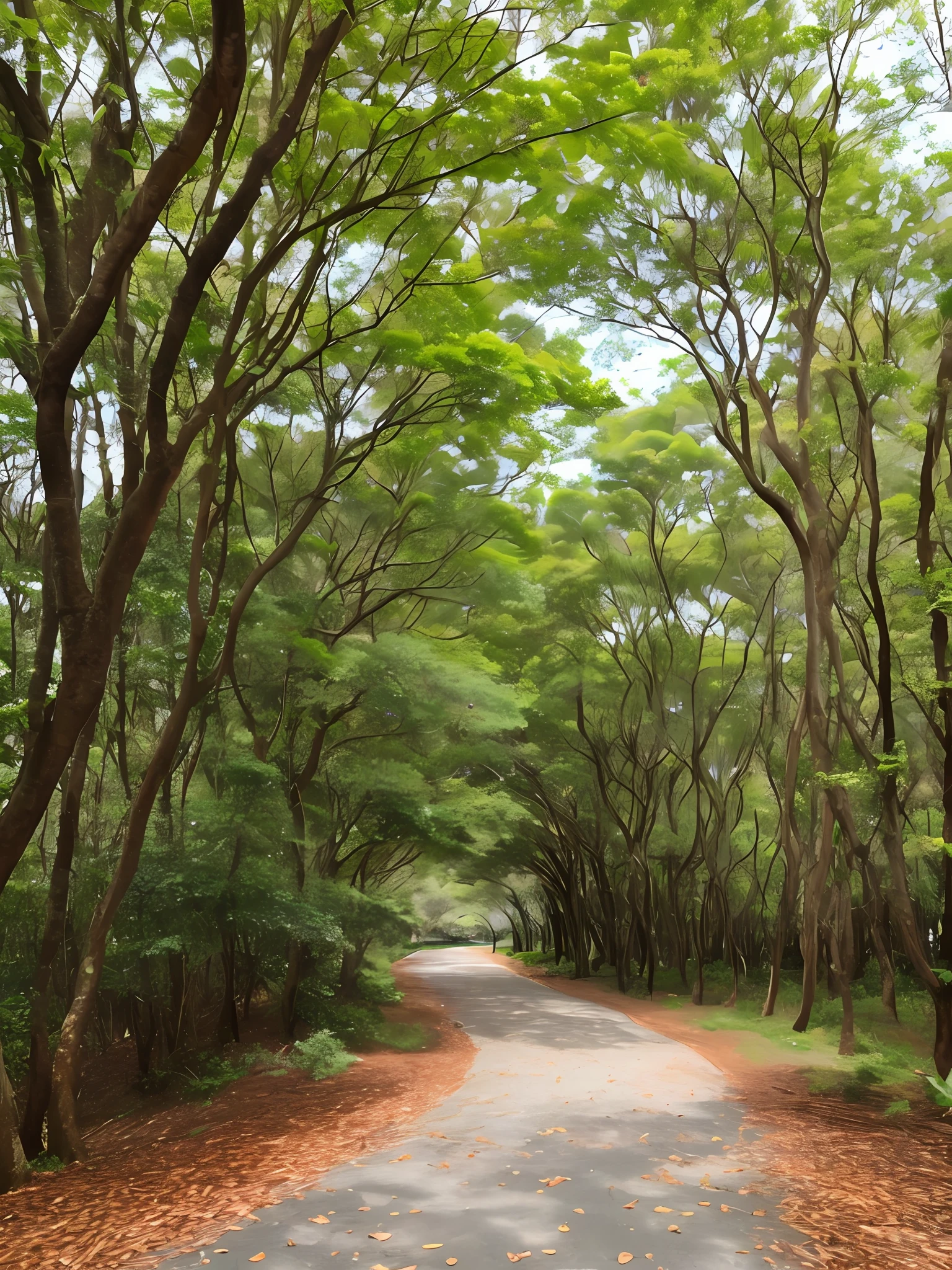 Chapeuzinho vermelho em uma floresta de cerejeiras