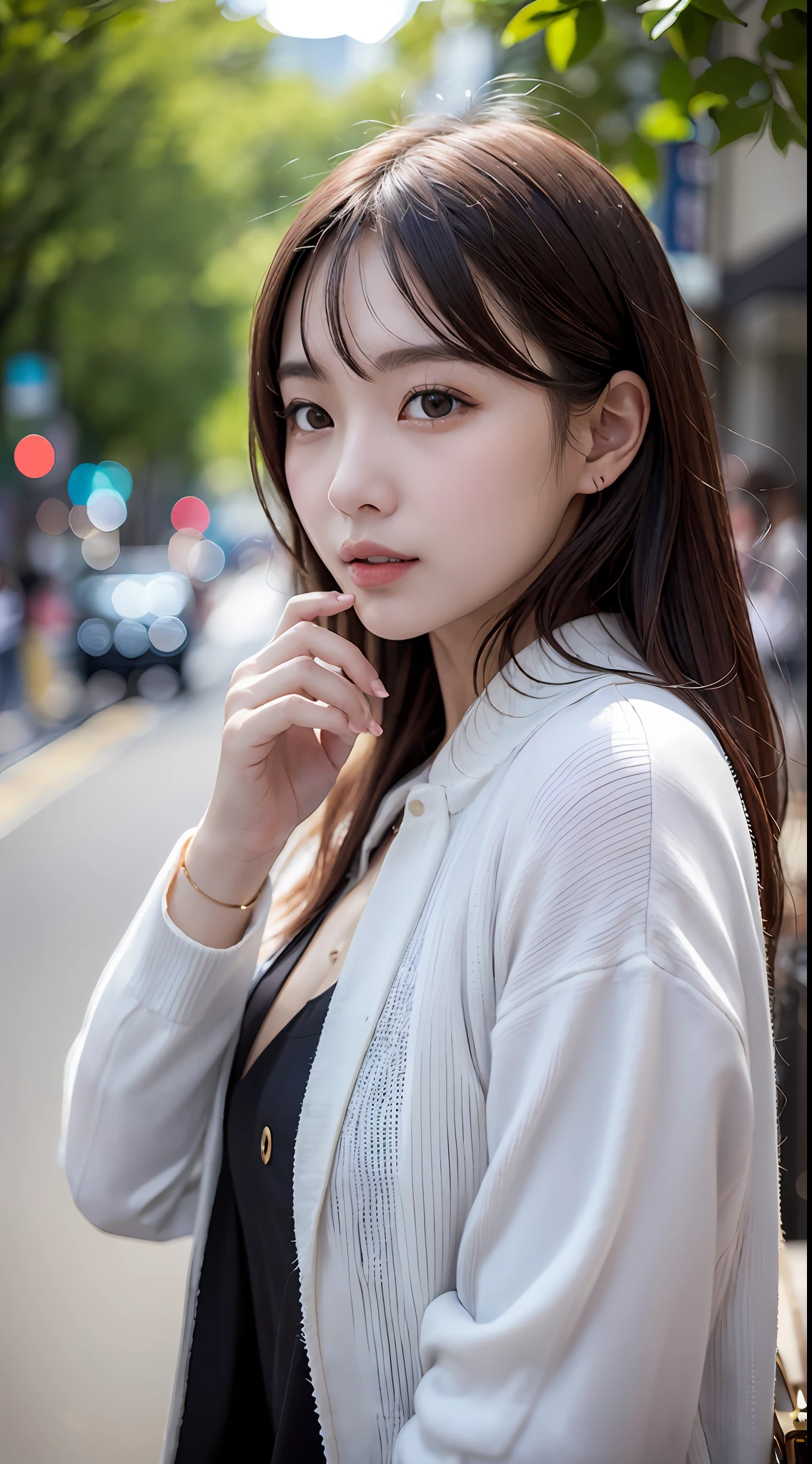 1人、Women around 27 years old、Fashionable clothes、a picture、realisticlying、top-quality、adopt、A detailed face、细致背景、diffuse sunlight、depth of fields、full bodyesbian、Little sexual、独奏