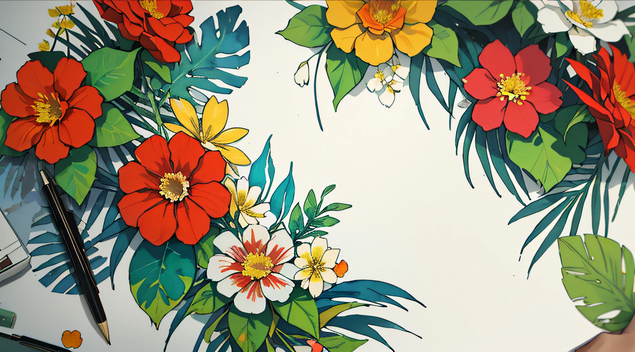 ((papel de parede de flores+flower planting):(1.5),desfocado em 50%)+[hand-painted pen]+[textura aquarelada:1.1]
