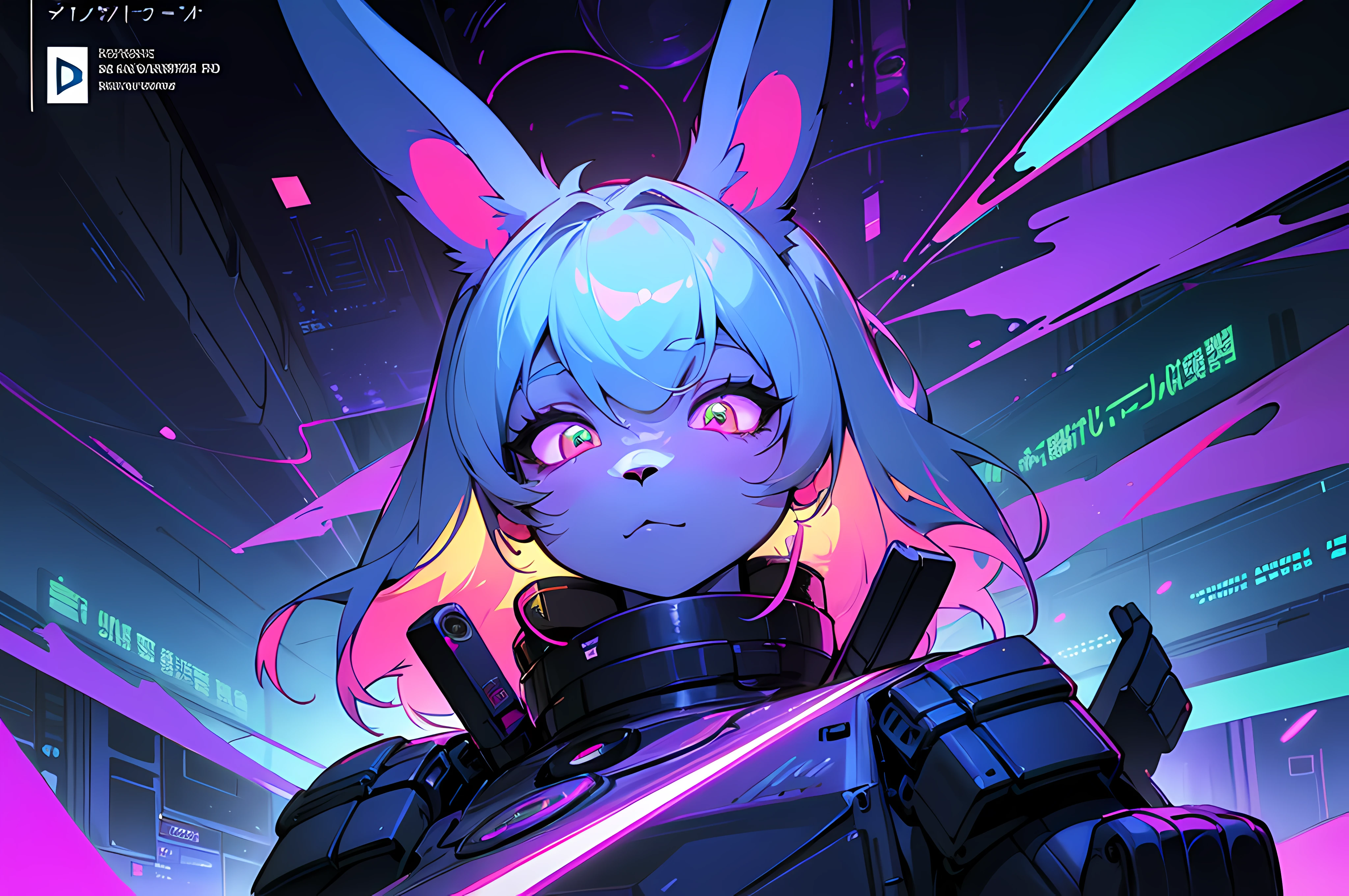 (blame! style abandoned tech landscape), (Zen, Amy Sol style), (((beats to relax/study to))), (((Lofi anthro kemono blue-furred rabbit girl sitting behind computer terminal, behind giant glass terminal screen, beats to relax/study to))), (((blue kemono beastars furry rabbit anime hacker with small soft furry paws))), (((suspended glass cyberpunk computer terminals in background))), ((glowing cyberdeck screens)), (underground, dark, foggy, perilous, abandoned dystopian apartment bedroom, deep windows), (abstract anthro rabbit figure wearing bunny ears), cover art with light abstraction, abstract, simple vector art, contemporary Cybernetic art, color gradients, soft color palettes, layered forms, whimsical animation, style Ethereal abstract, 4K, --v6