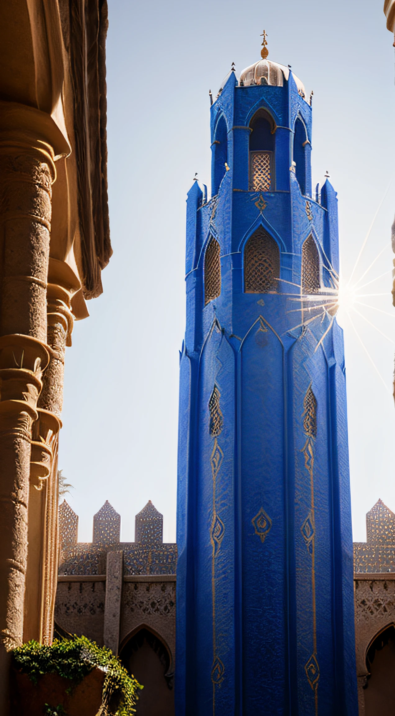 close up depiction of a medieval fantasy north african traditional royal tower, exterior, rich, elaborate, (backlighting), realistic, masterpiece, highest quality, lens flare, shade, bloom, [[chromatic aberration]], by Jeremy Lipking, by Antonio J. Manzanedo, digital painting