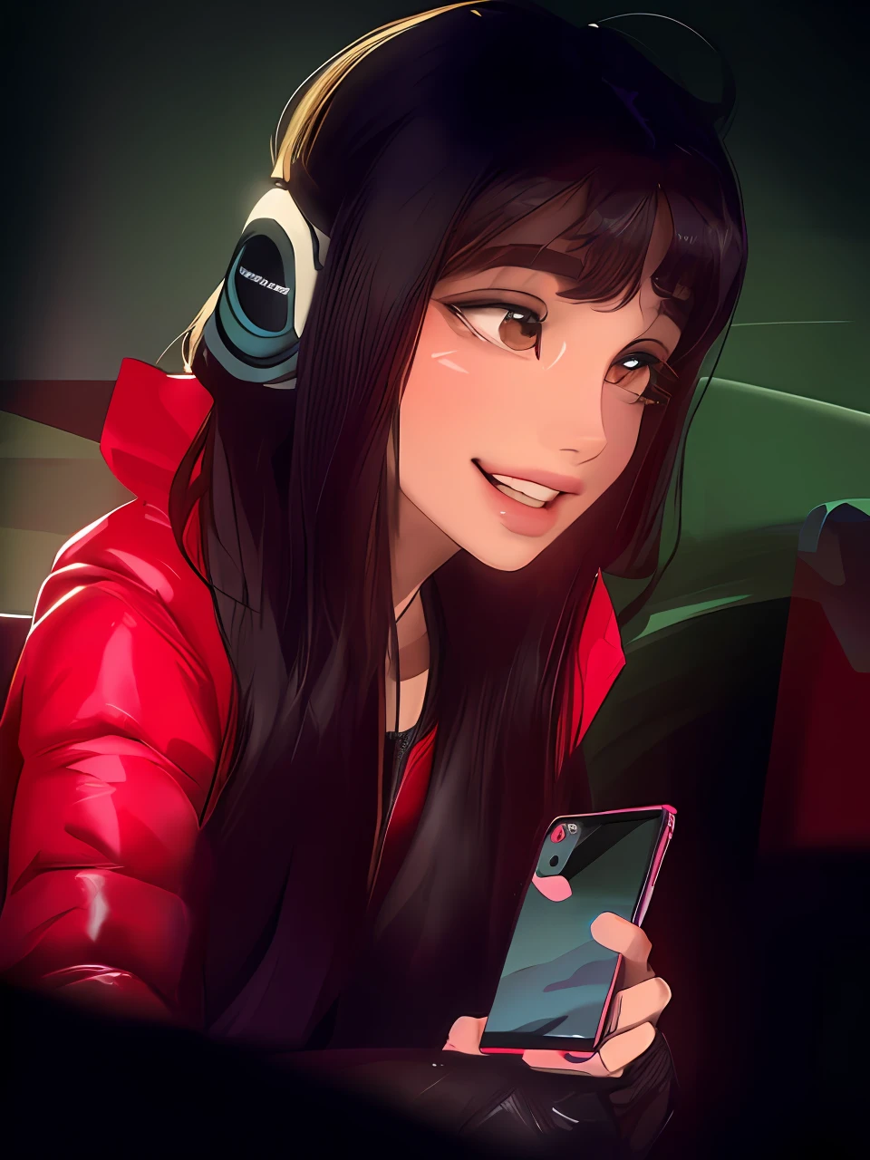 mulher sorridente com fones de ouvido segurando um telefone celular, Alanis Guillen, com fones de ouvido, com fones de ouvido, por :5 sexy: 7, jogador, bonito, vinda, bonitol, com um lindo sorriso, inspired by Glòria Muñoz, Adriana DXIM, cabrito, Bautiful, foto de perfil 1024px
