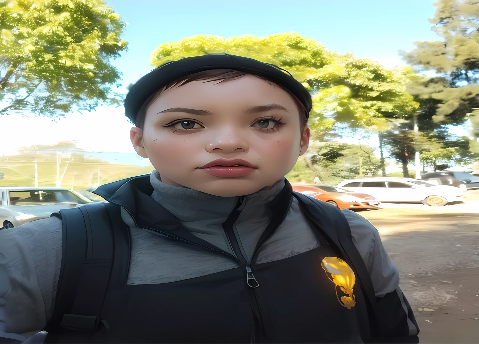 concept art, overhead angle of a Will-o'-the-wisp, wearing Funny Somali Emerald deep orange Pinafore, Caramel hair styled as Short hair, fluorescent purple Hair tie, equirectangular 360, Highres,  [(art by Willi Baumeister:1.1), (art by John T. Biggers:1.2)::17], official art, unity 8k wallpaper, ultra detailed, aesthetic, masterpiece, best quality, photorealistic