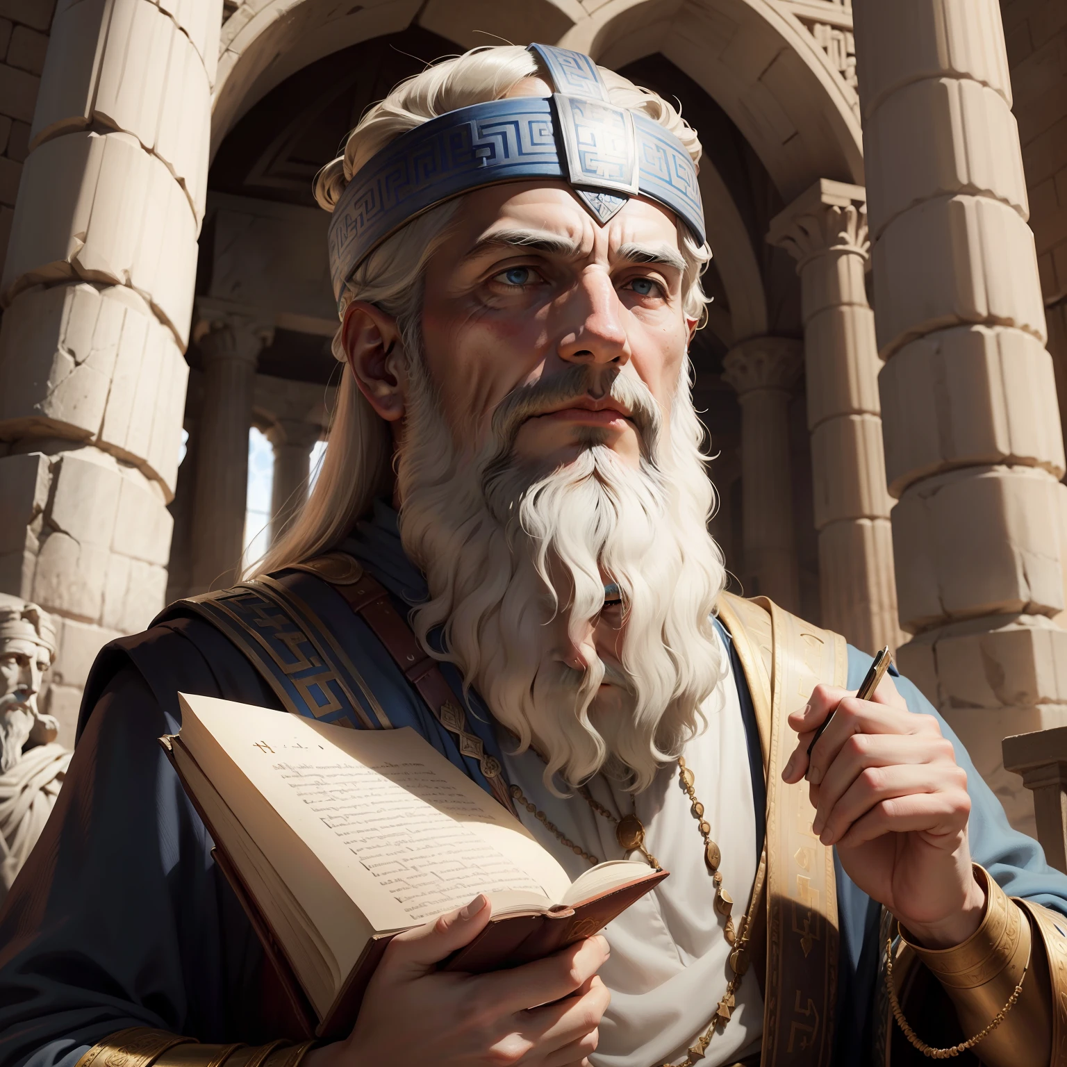 Please need image of Herodotus who was a Greek historian from the fifth century to.C. He is considered the "father of history" for being one of the first to write a systematic historical work. I need an image that symbolizes him holding a globe or book to characterize as the FATHER OF HISTORY