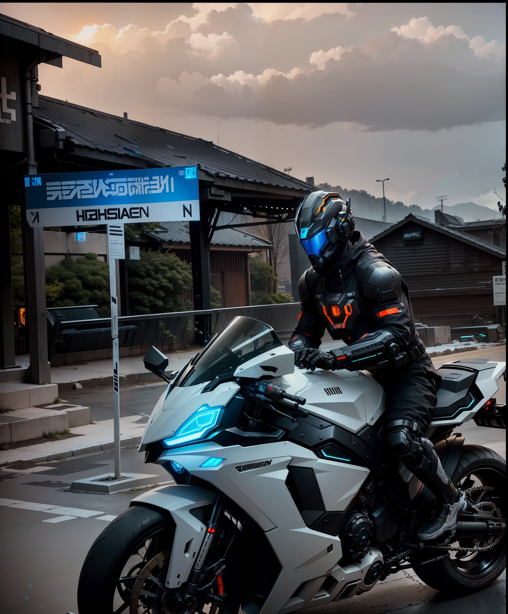Handsome cyberpunk mech warrior,Black cyberpunk mech costume,High-tech black full enveloping helmet,Biomechanicals, MSHN Robot Man,High-tech helmet,hyper realisitc, Steel, Complex design, insanely details, finely detailled, Extremely clear lines, cinmatic lighting, photograph realistic, A detailed masterpiece