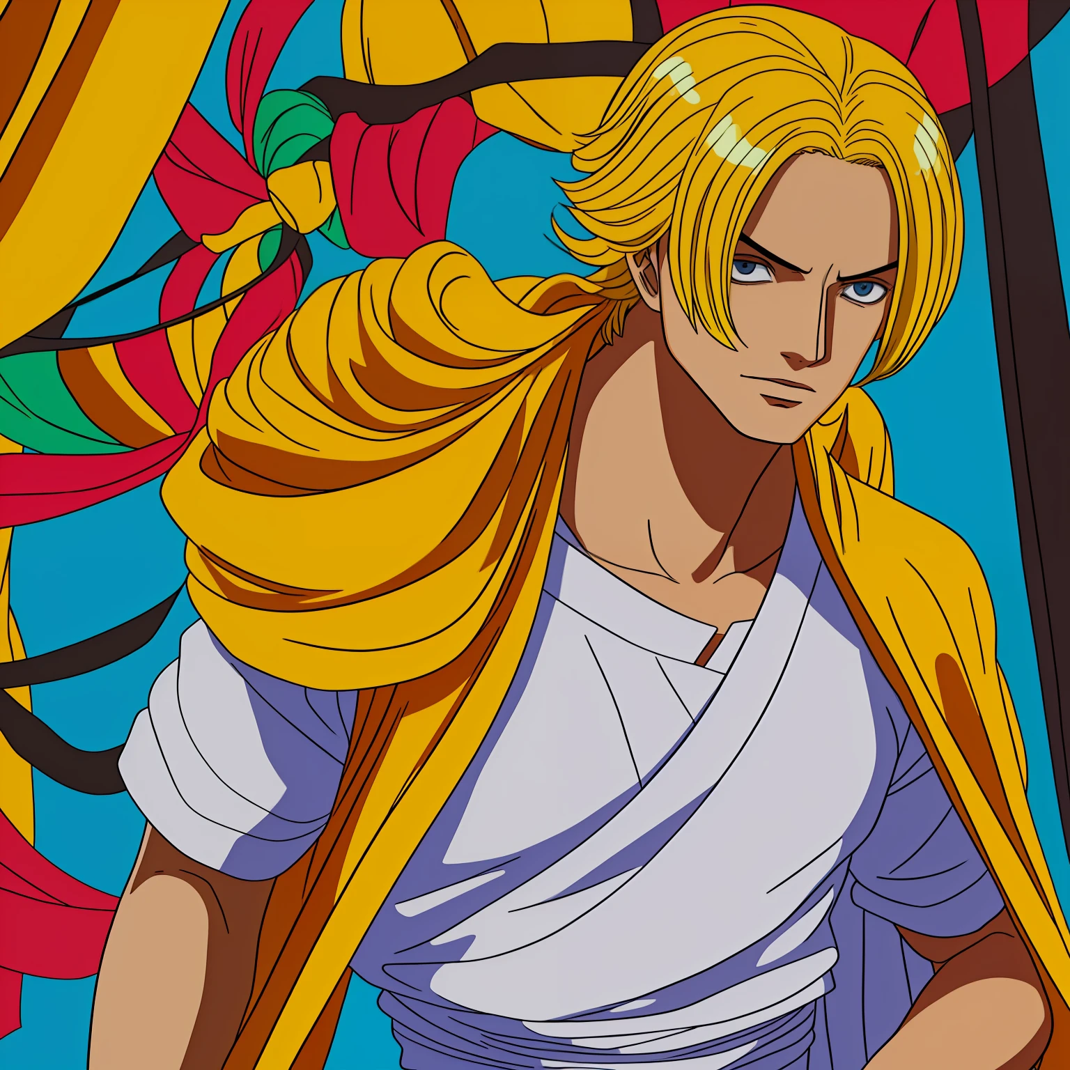 \(One_Piece\), (Estilo de arte de anime), ((sozinho)), 1menino, ((1homem jovem)), (olhos detalhados), ((olhos verdes intensos)), ((olhos esmeraldas)), ((cabelo curto)), ((cabelo cheio)), ((franja cobrindo olho direito)), ((Tenryubito clothes, pastels colors, bolha protection)), ((prince)), ((nobre mundial)), ((cabelo loiro amarelo)), ((corpo masculino delicado)), ((cara de novo)), ((pele clara)), ((belo)), ((perfeito)), ((delicado)), ((bonito)), ((cabelo ondulado)), ((cabelo cacheado)), ((cabelo volumoso curto)), ((luva)), ((cinto)), ((olhos de ressaca)), (boa qualidade), (bem desenhado), ((bem detalhado)), (realeza), (nobreza), nobre mundial, ((fundo branco)), ((fundo simples)), ((corpo inteiro))