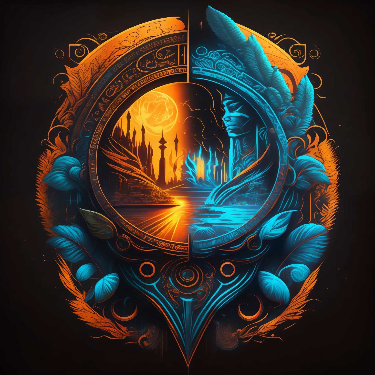 Mysterious symbols from ancient civilizations ,T-shirt design, midjourney, vector art, hydro74